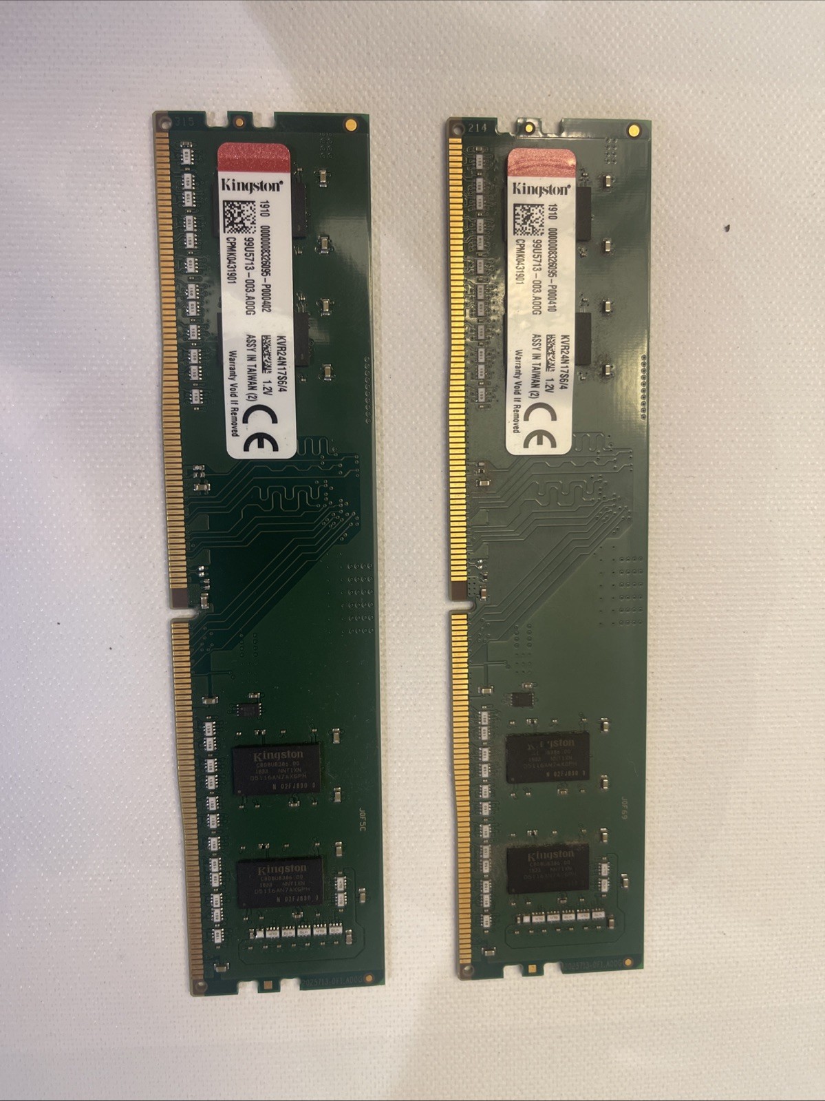 Kingston KVR24N17S6/4 4GB DDR4 2400MHz RAM Lot Of 2
