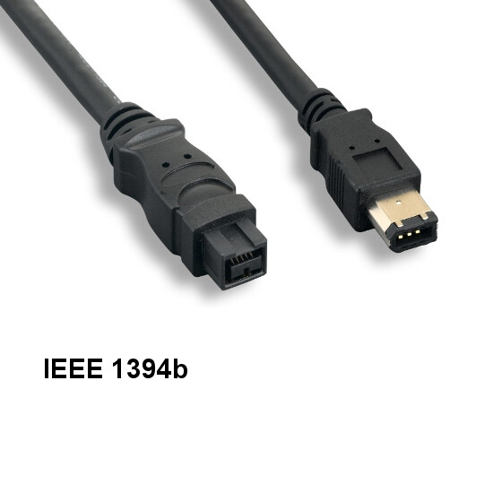 3 Feet IEEE-1394b 9 Pin to 6 Pin Cable Male Firewire 28AWG 400Mbps iLINK DV PC
