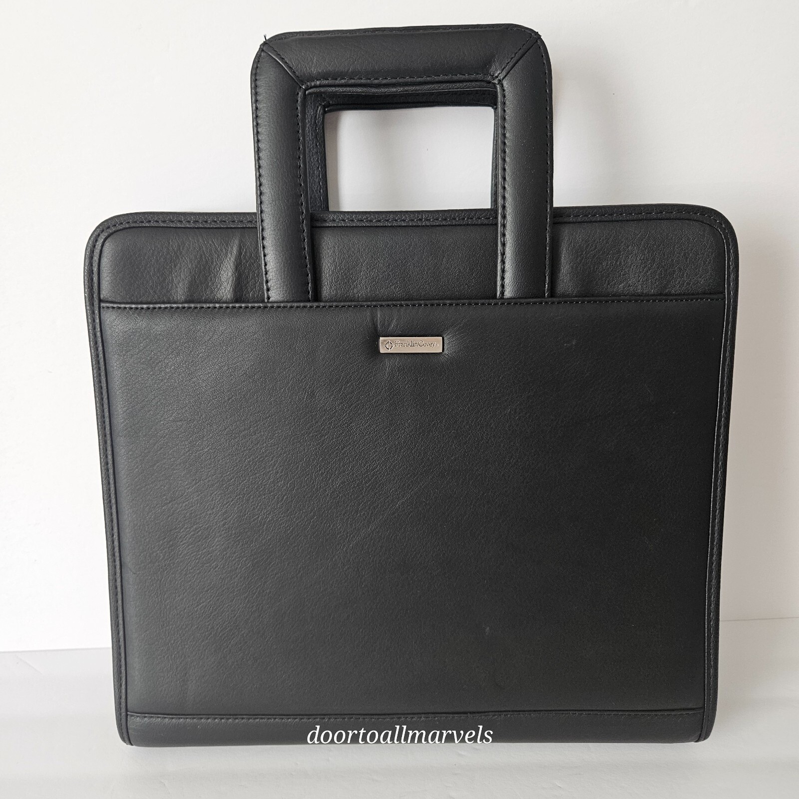 Franklin Covey Black Leather Retractable Handles Briefcase Binder Laptop Tablet