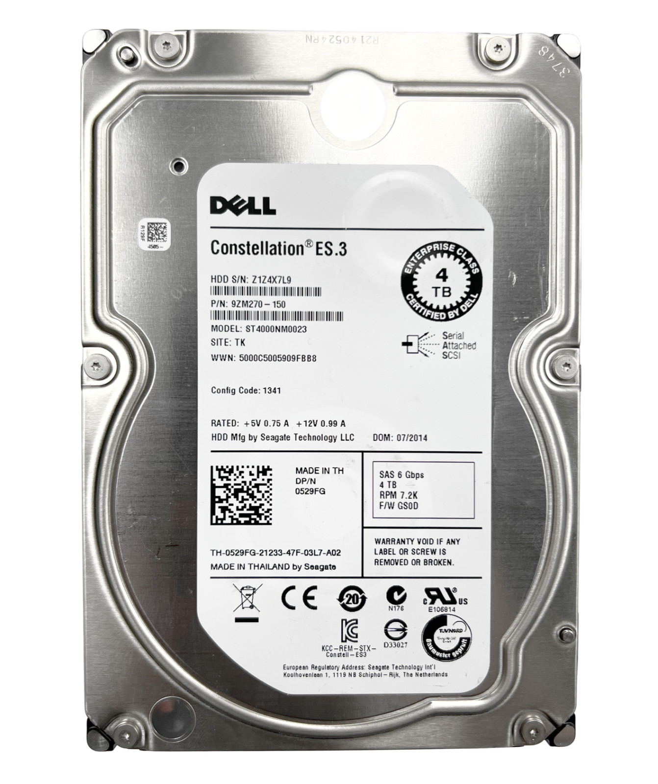 Seagate Constellation 4TB 6Gbps 7.2K 3.5" SAS HDD ST4000NM0023 0529FG ≤20K POH