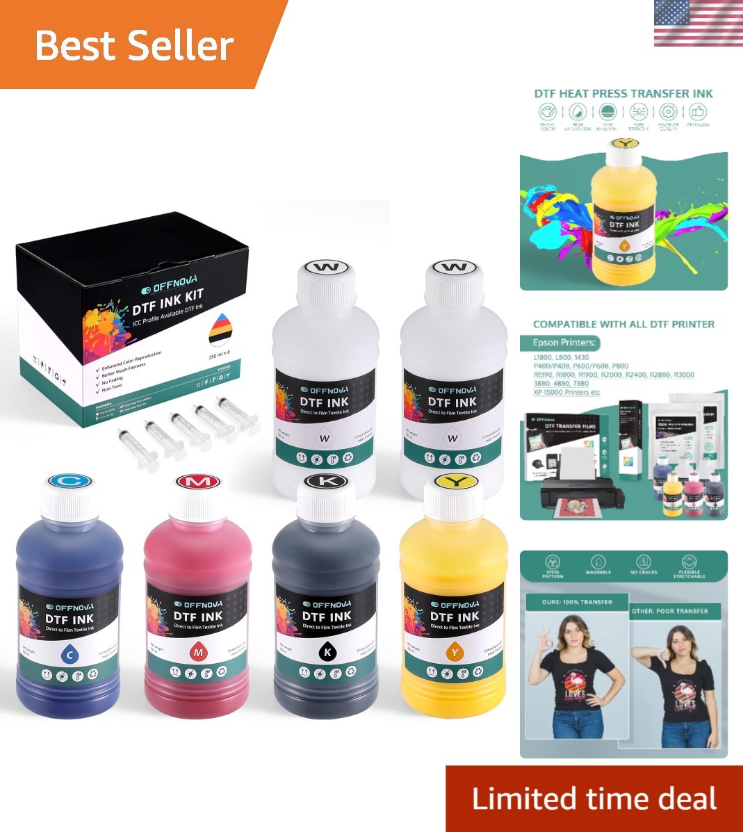 High-Quality 1500ML DTF Ink Refill Set - 6 Bottles for Exceptional Print Quality