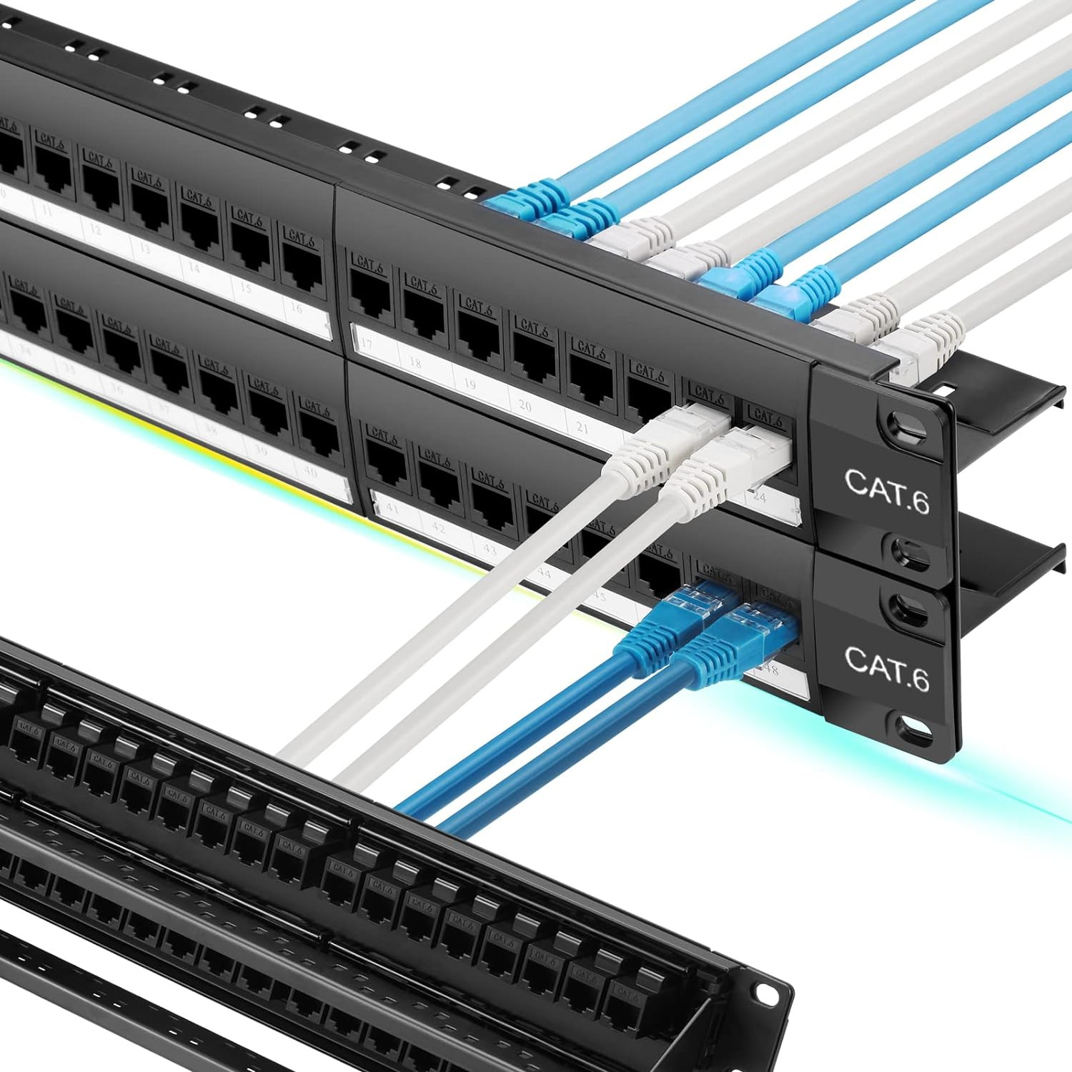 48 Port Cat6 Patch Panel with Inline Keystone 10G Support, Pass-Thru Coupler UTP