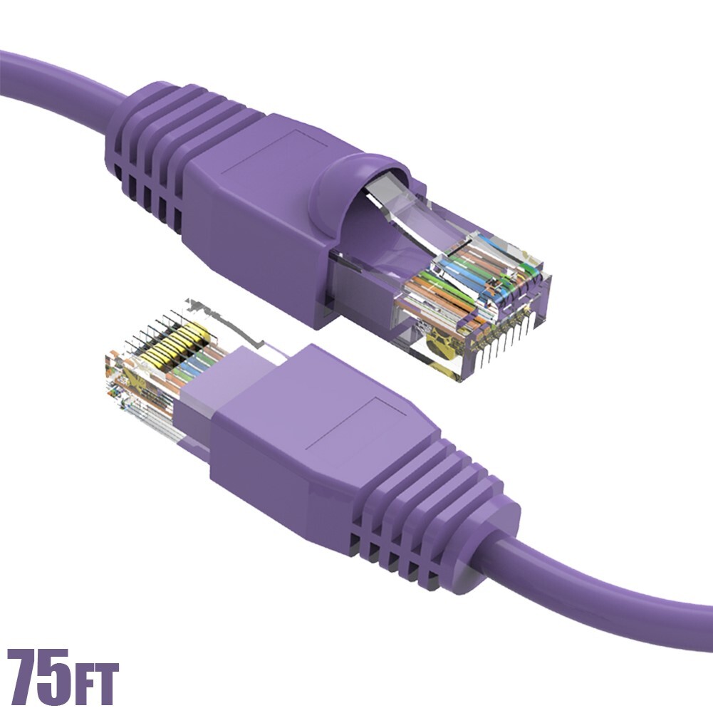75FT Cat6A RJ45 Ethernet LAN Network Cable UTP Copper Wire Gold 24AWG Purple