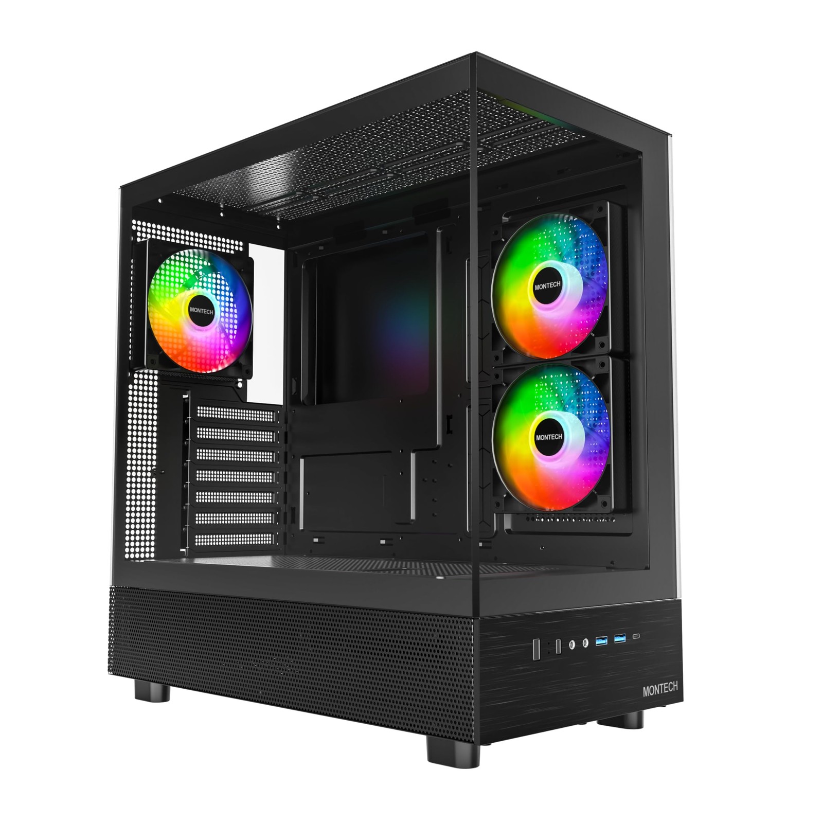 MONTECH XR Panoramic High Airflow ATX PC Case, 3 ARGB PWM Fans, XR, Black