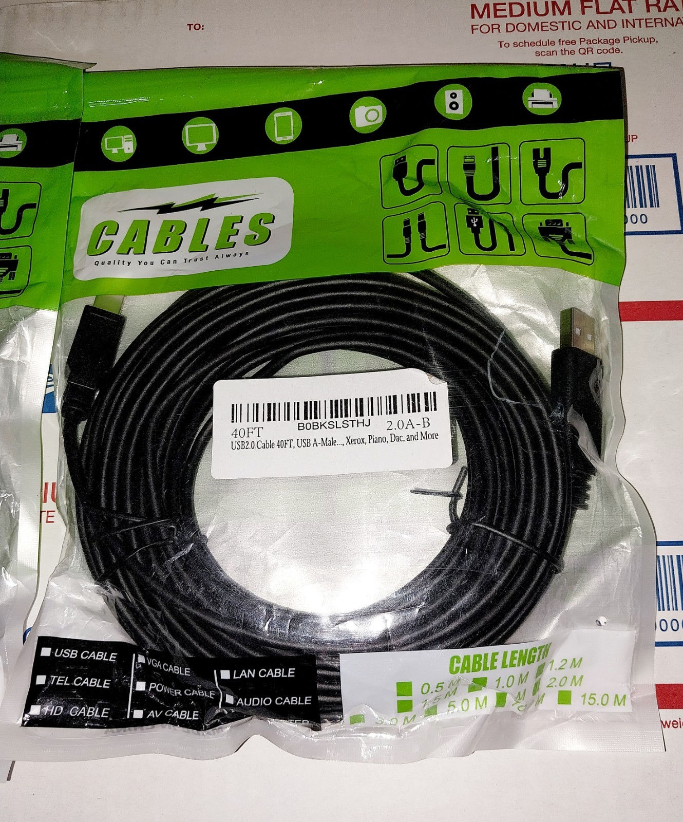 NEW 40ft USB 2.0 PRINTER CABLE CORD BLACK USB A MALE to B USB PRINTER SCANNER