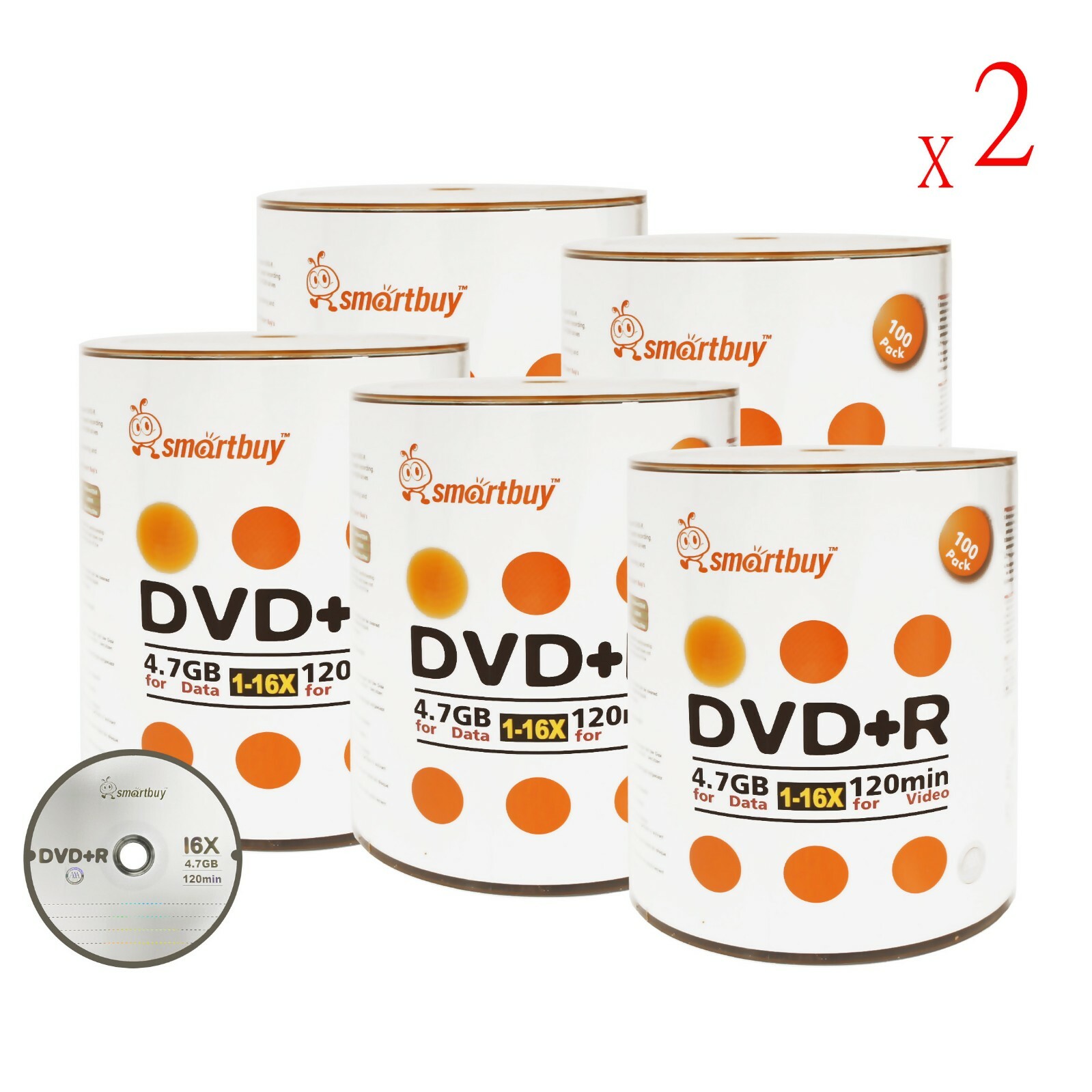 1000 Pcs Blank Smartbuy 16X DVD+R 4.7GB Logo Top Data Video Recordable Disc