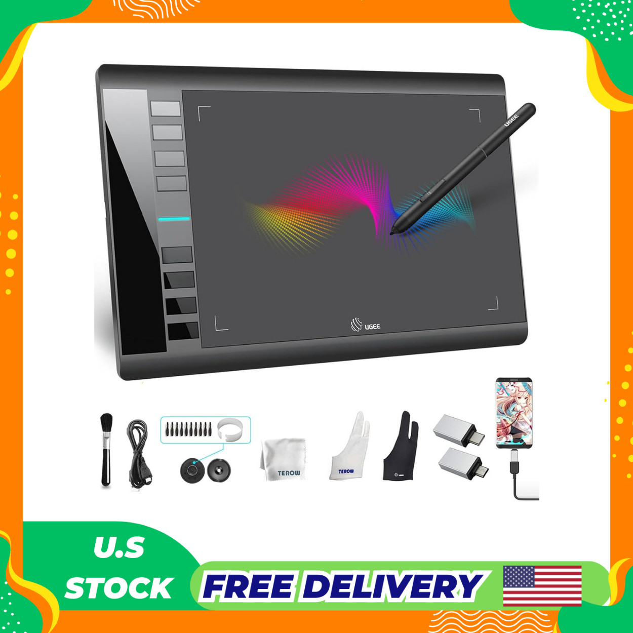 Drawing Tablet Graphics, M708 V2 Upgrade PC&Computer&Android Device,10x6 Inch Ul