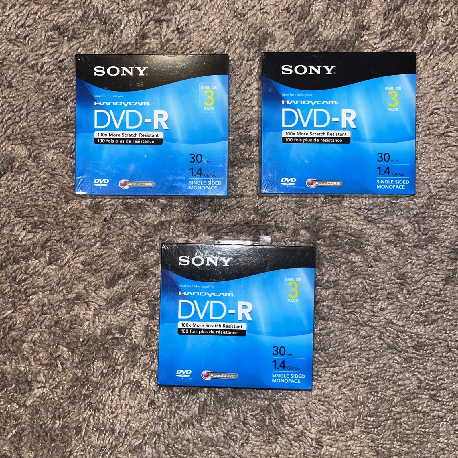 3 Sony DVD+ R 3 Pack Discs With Cases - Blank New Sealed Blank DVD