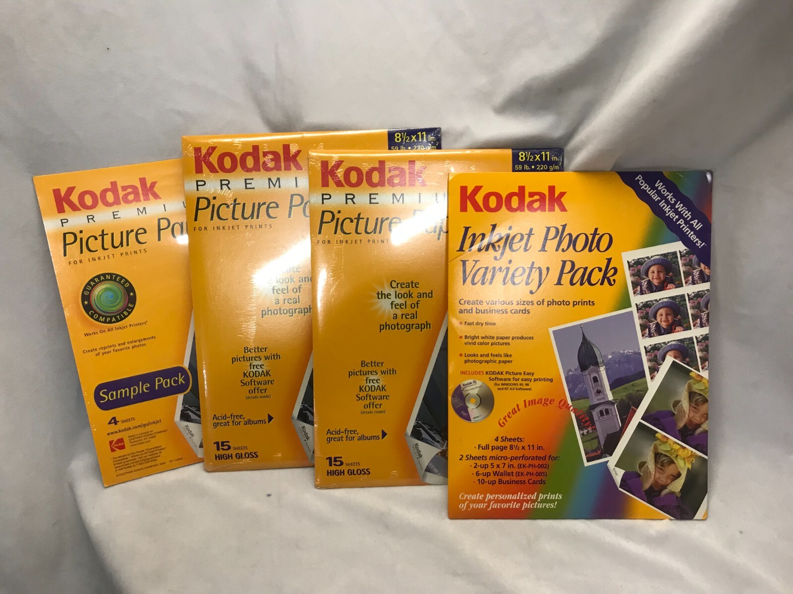 New 4 Kodak Inkjet Photo Variety Pack for  inkjet prints Soft, High gloss Sheets