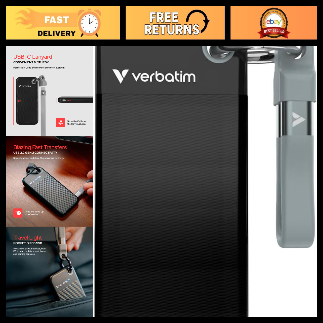 512GB External SSD USB 3.2 Gen 2 - High-Speed Portable Storage Up to 1000MB/s