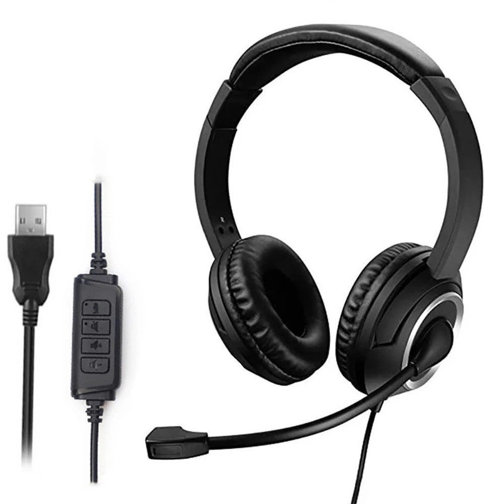 USB Wired Stereo Headphones | Adjustable Headset with Mic for PC Laptop Chat