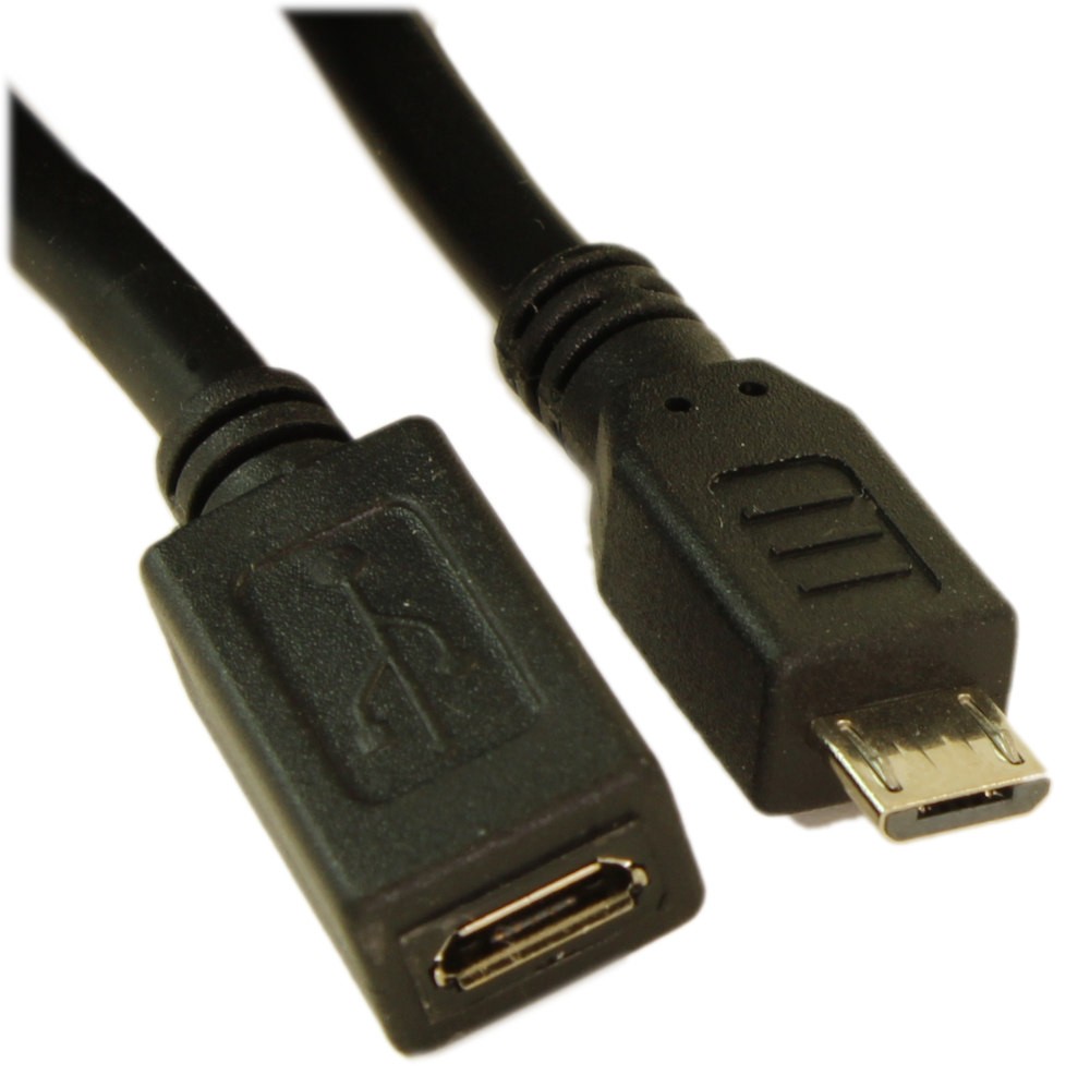 6ft USB 2.0 Micro-B 5-Pin Extension Cable Male to Female, Black, Nickel Plated