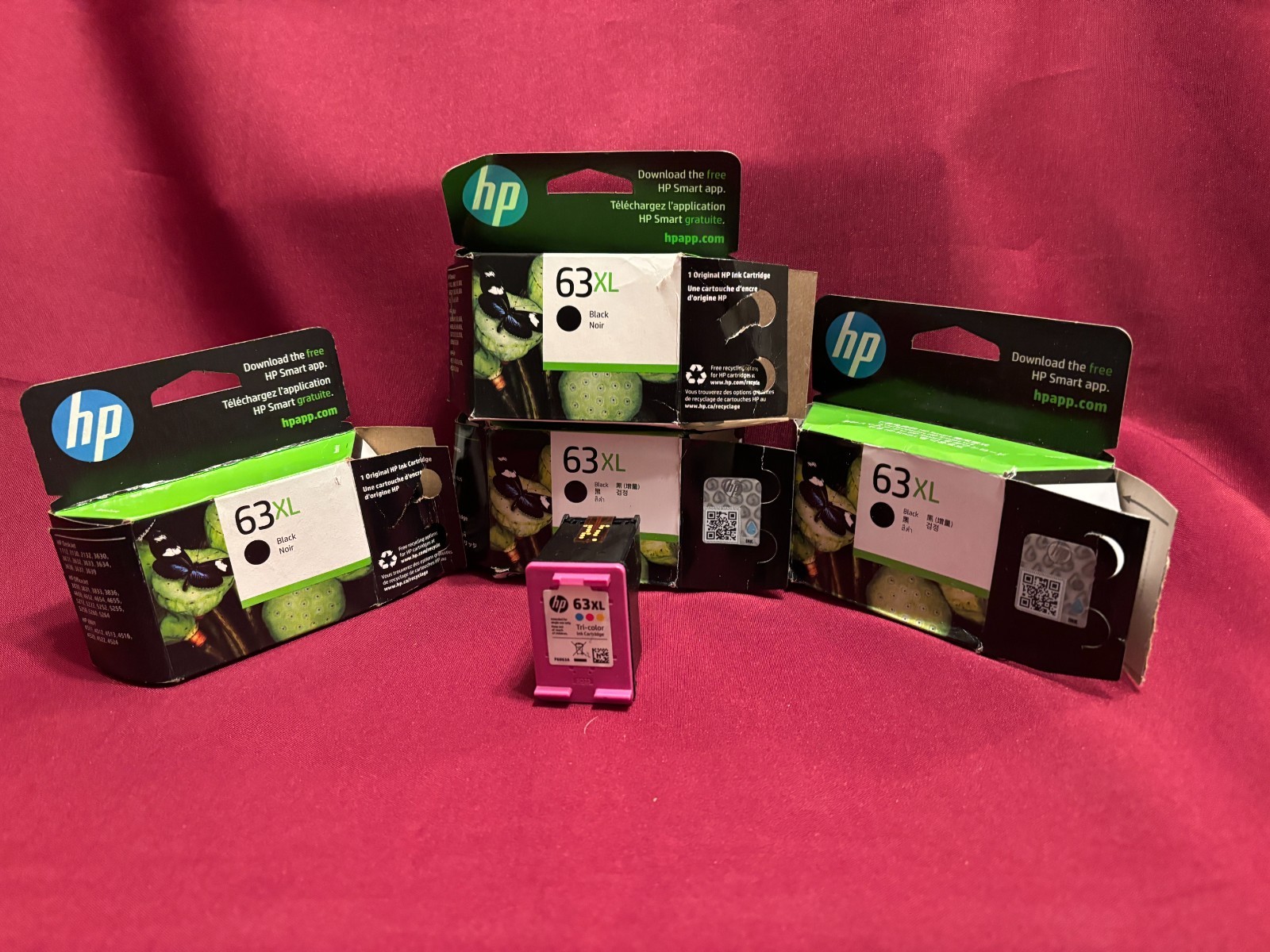 (5) 63XL EMPTY Genuine HP Ink Cartridges Black & Color - Never Refilled