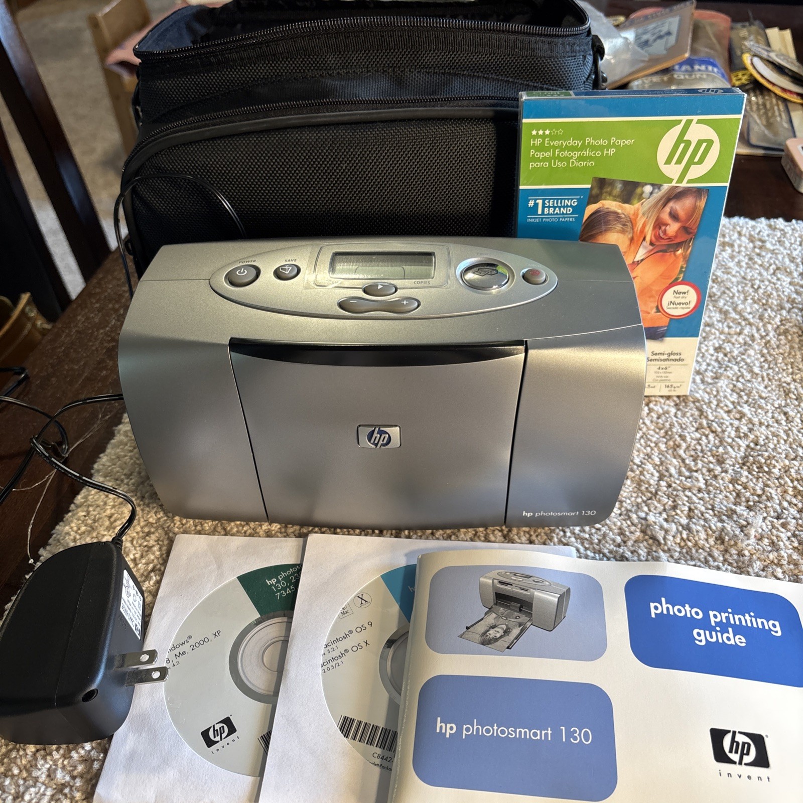 HP PHOTOSMART 130 PRINTER  - WORKS. Cord, instructions, software, Kodak paper