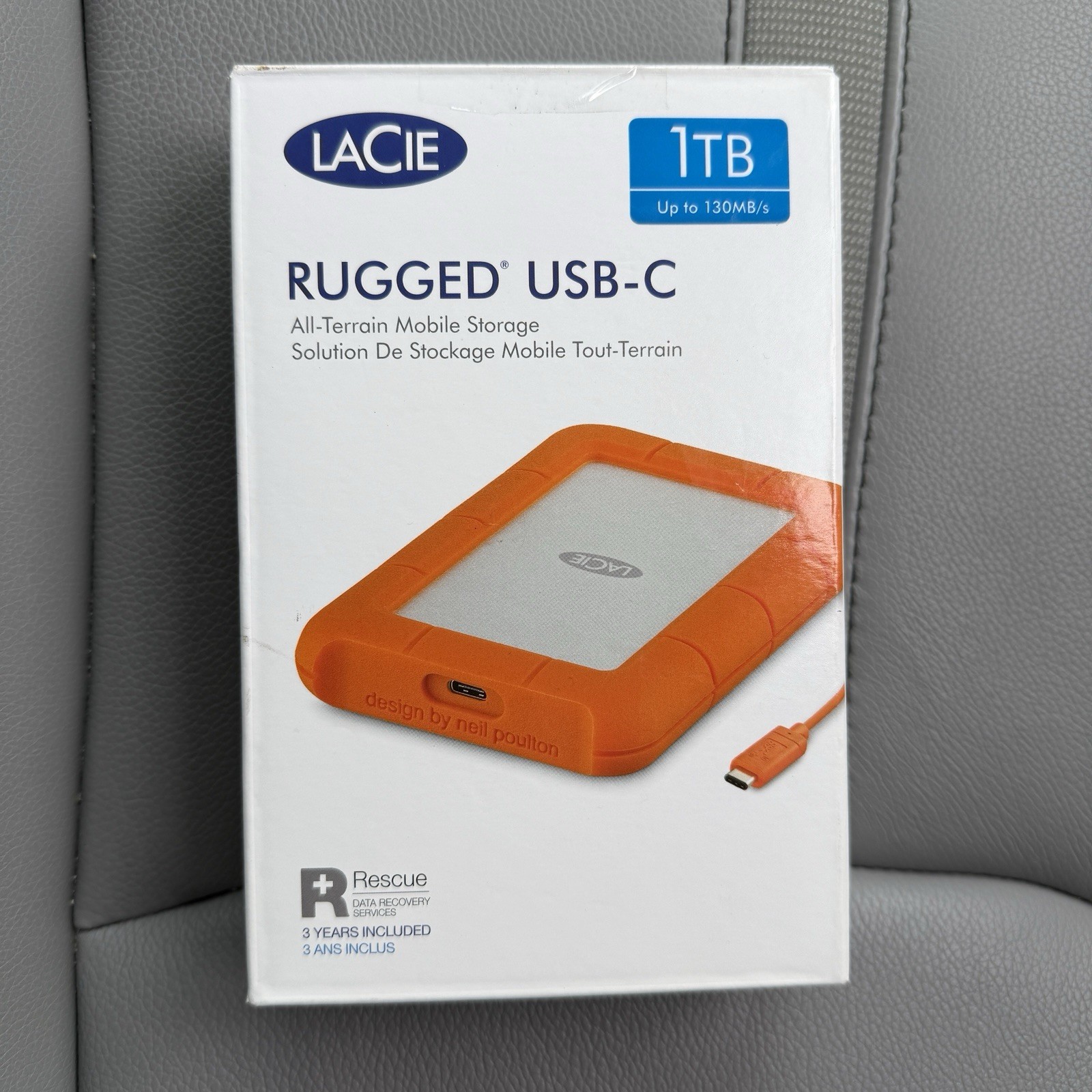 LaCie Rugged Mini 1TB Rugged USB-C External HDD Drive Orange/Silver