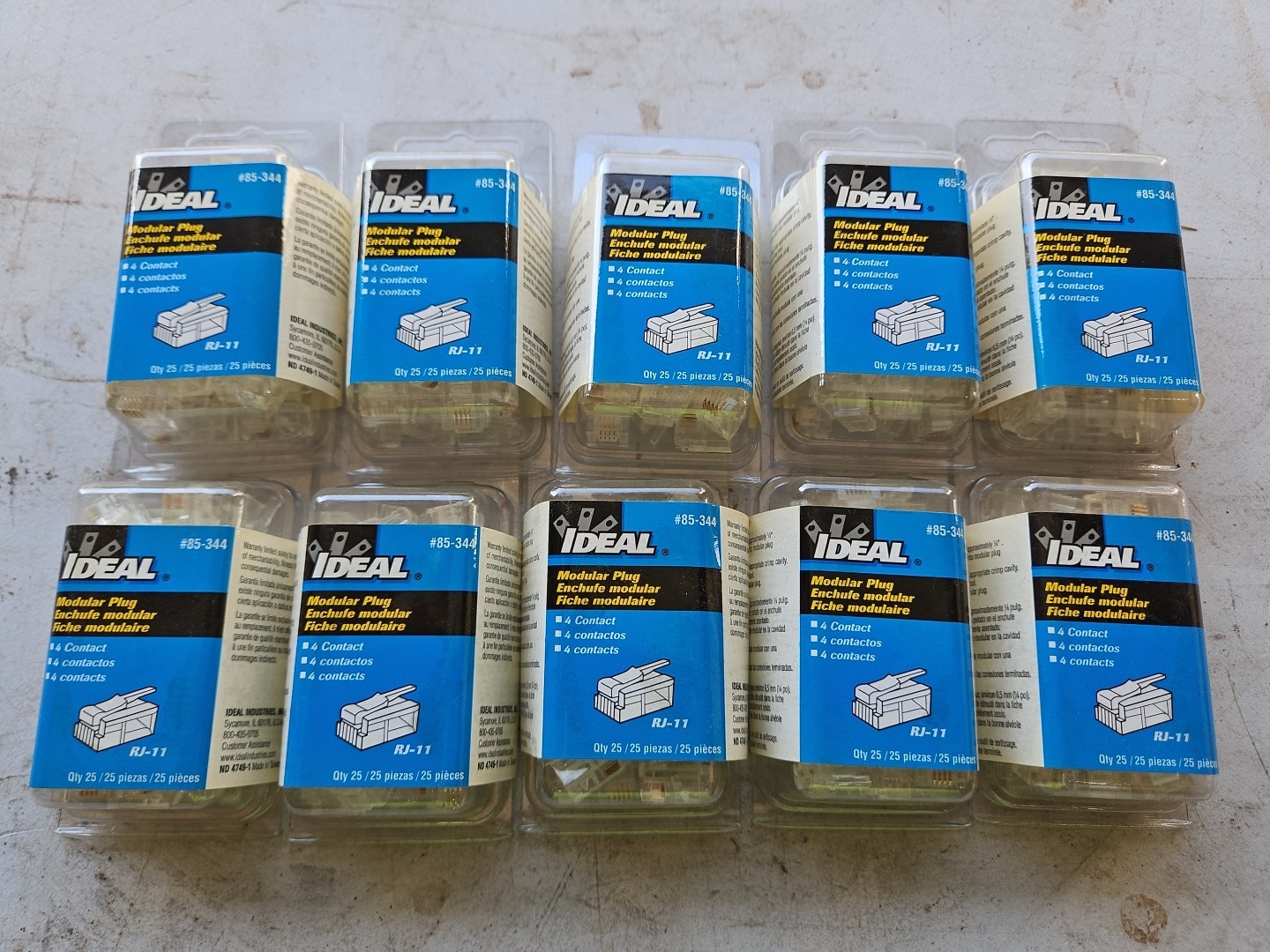 100 PC Ideal 85-344 RJ-11 4-Position Modular Plugs 