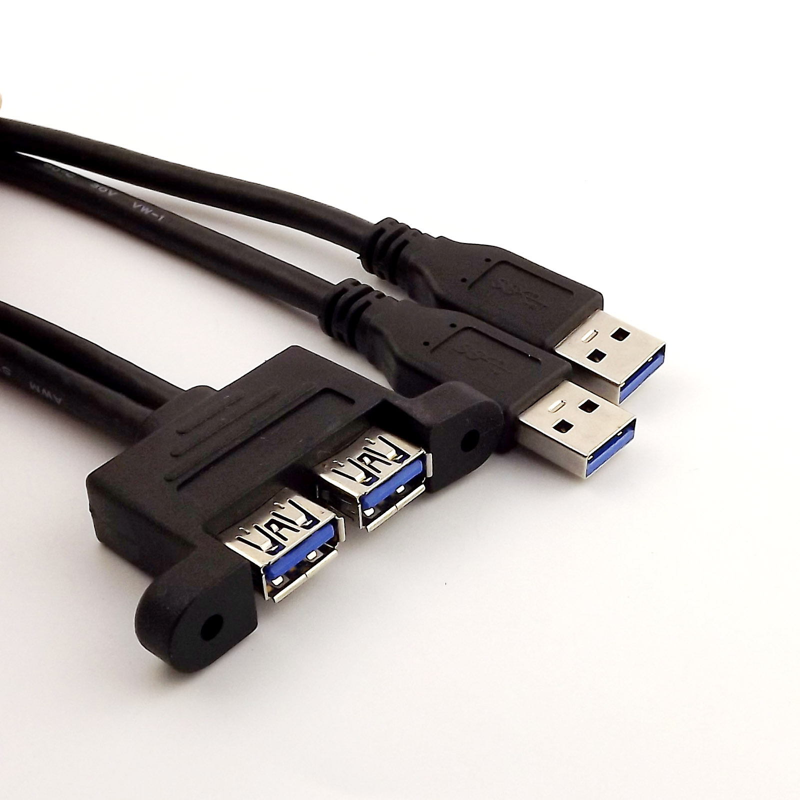 1x Dual USB 3.0 Male to Female w/ Screw Panel Mount Holes Extension Cable 1.5FT
