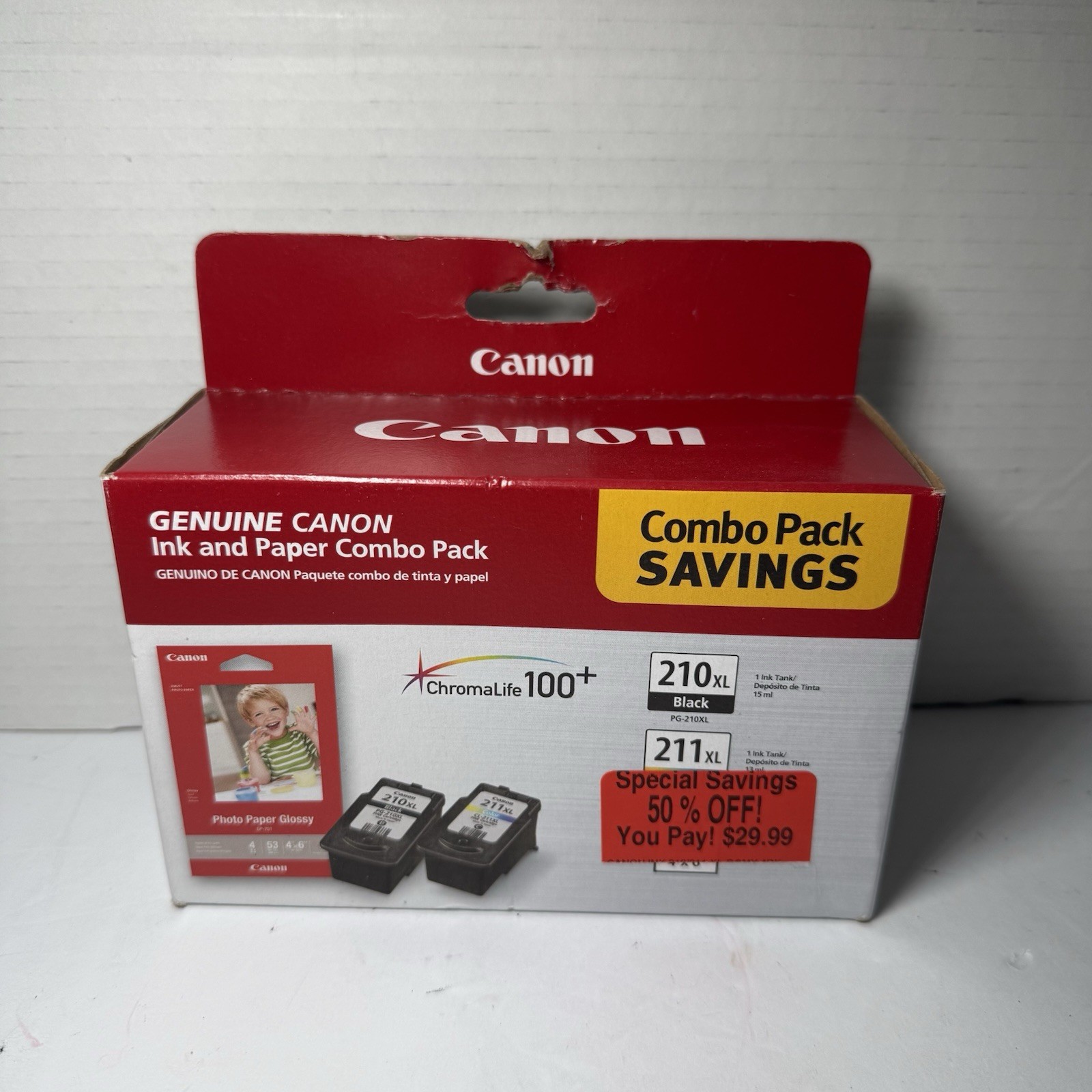 Canon 210XL Black 211XL Color & Photo Paper Set 2973B004 Genuine OEM Sealed Box