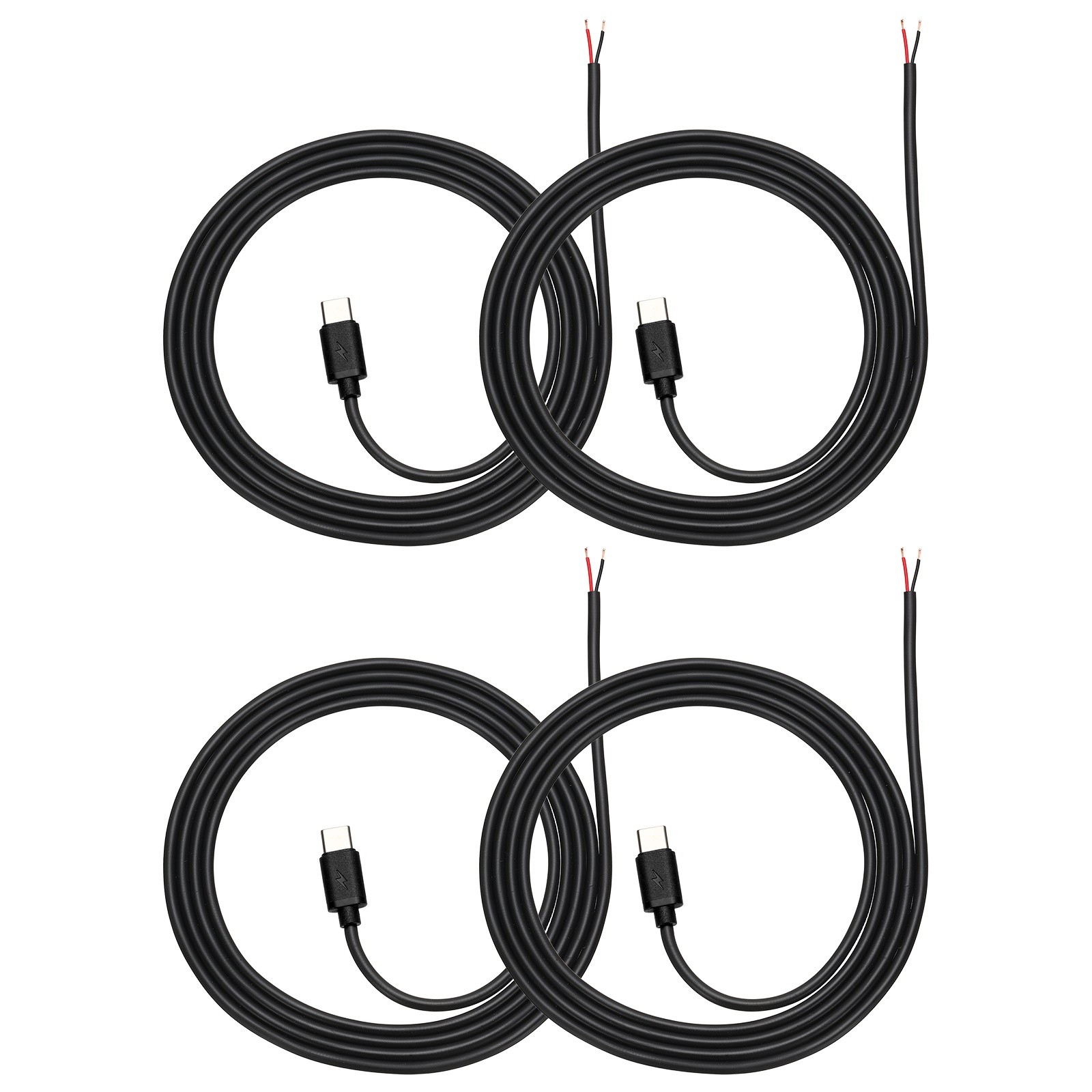 4Pcs 1m/3.28Ft USB C Pigtail Cable, 5V 2.4A Type C to 2 Pin Wires, Black