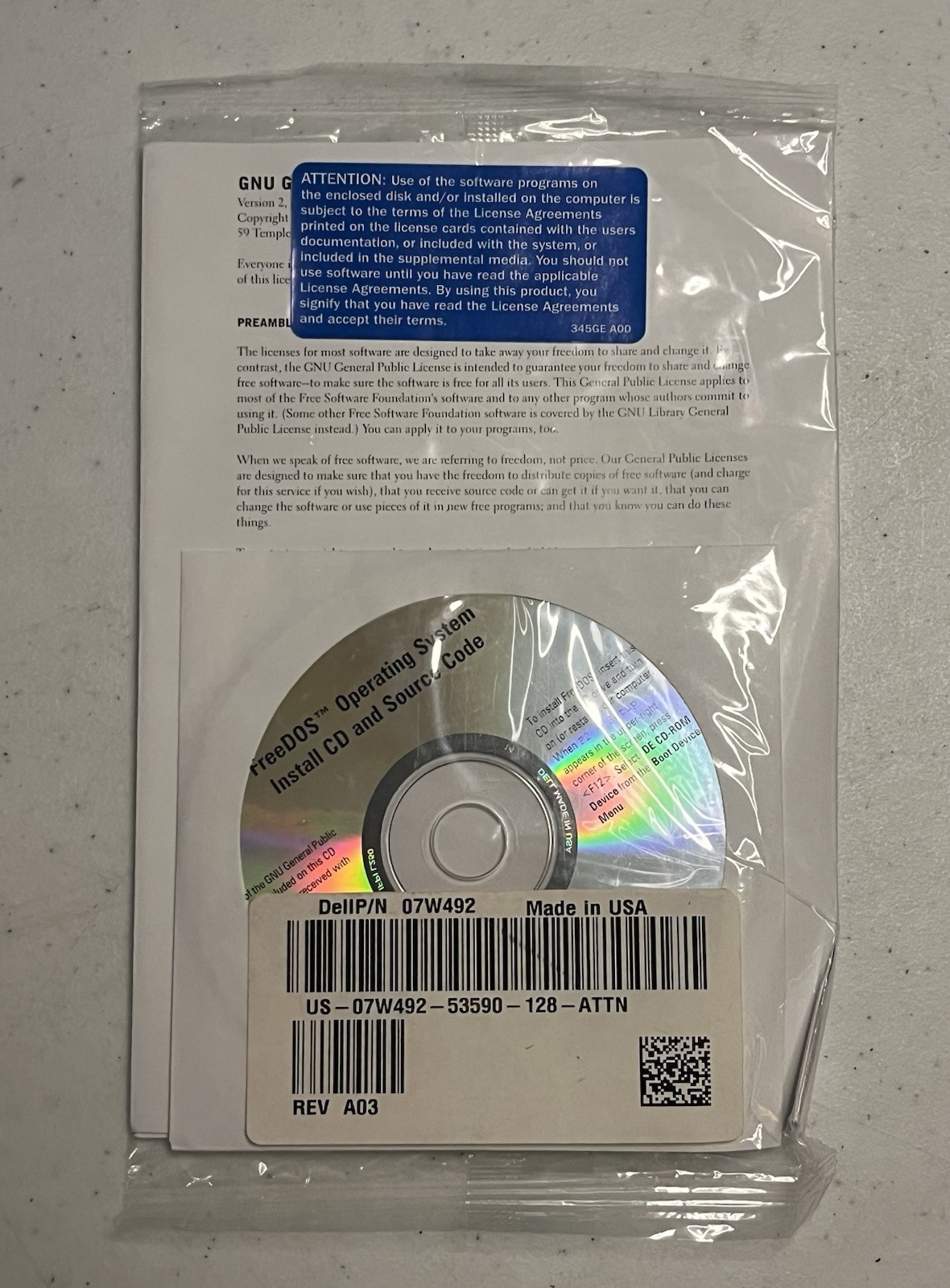 SEALED Vintage Dell Y2K FreeDOS Operating System Install CD & Source Code 2002