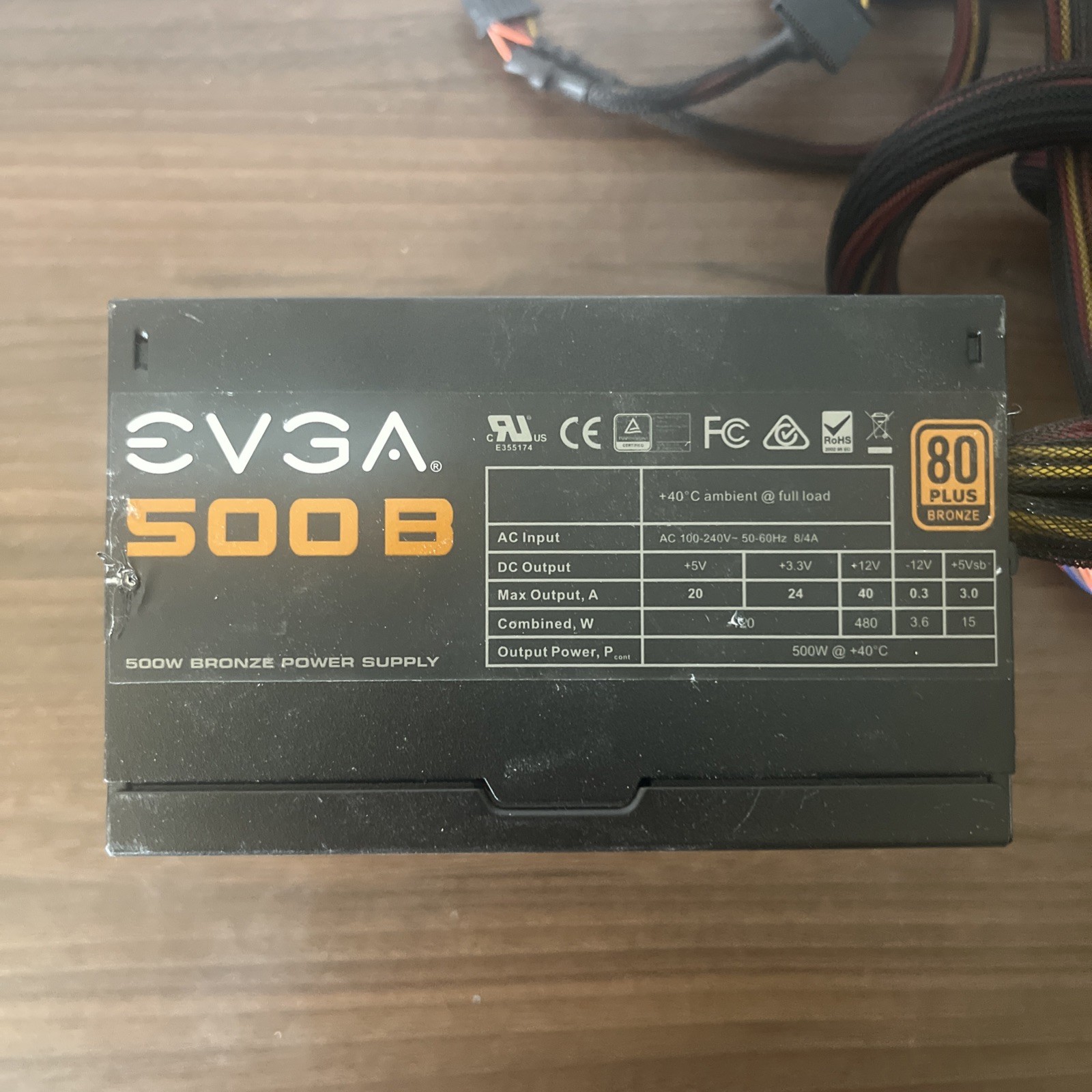 EVGA 500 B 80 PLUS BRONZE PC Power Supply 100-b1-0600-kr Pre-Owned (TESTED)