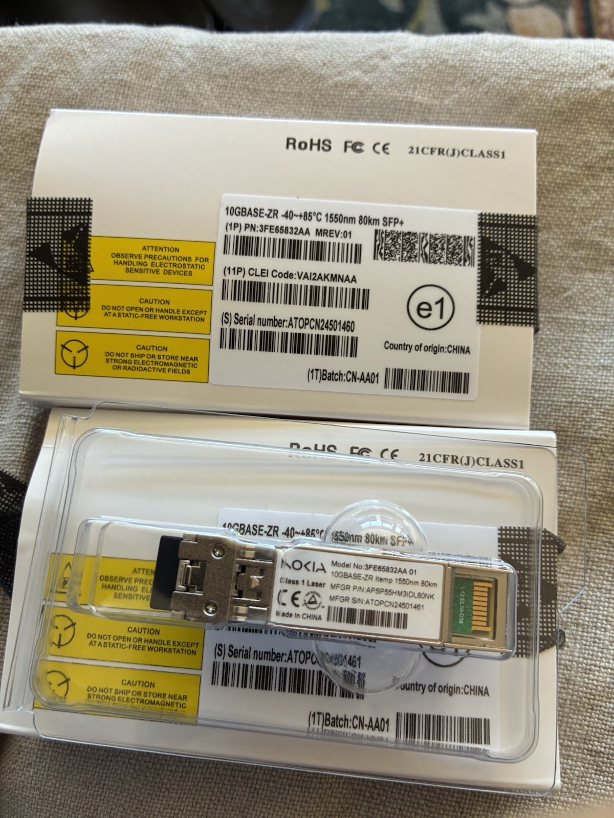 Nokia-Alcatel-Lucent 3FE65832AA 10GBASE-ZR SFP+ 80km 1550nm VAI2AKMNAA  I-Temp
