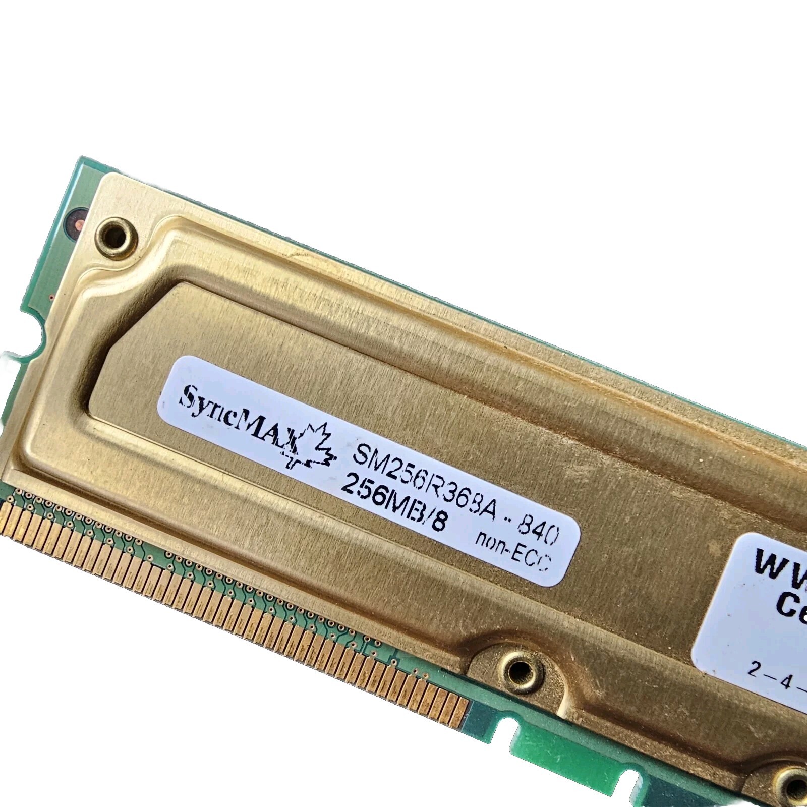 SyncMAX 256MB RAMBUS Memory 256MB /8 PC800 40 NON ECC part# SM256R368A-840