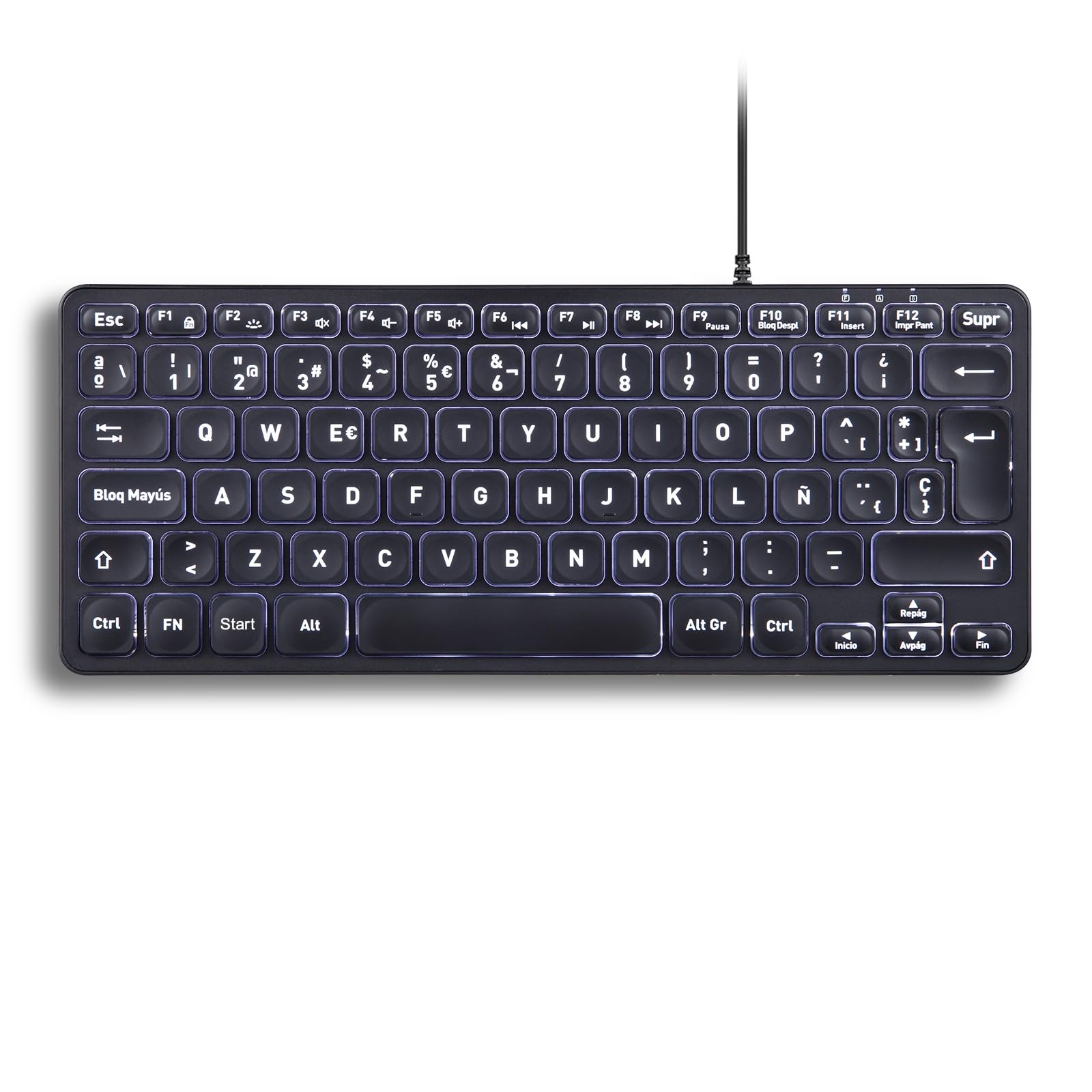 PERIBOARD332 Teclado Mini USB Retroiluminado Cable Teclas Tijera Espaol