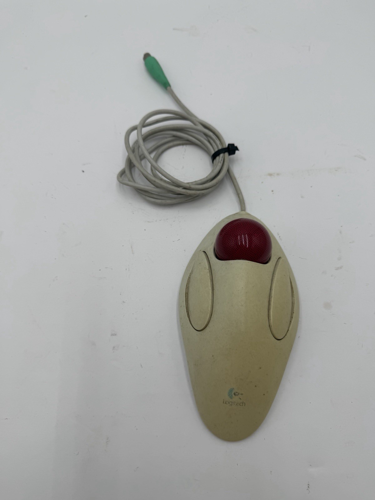 Vintage Logitech TrackMan Marble Mouse T-CH11 PS/2 Red Trackball Untested