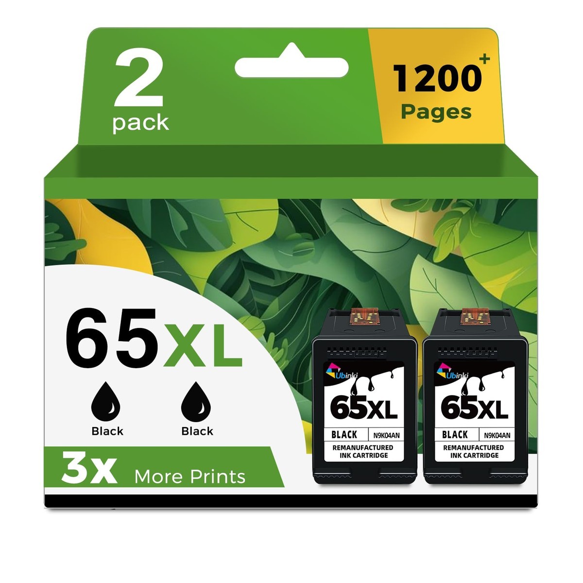65XL Black Ink Cartridge Replacement for HP 65 2-Pack