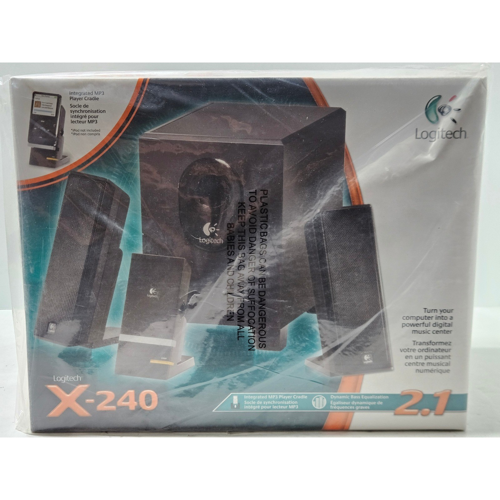 Logitech X-240 2.1 Computer Speaker System Black Integrated MP3 Cradle