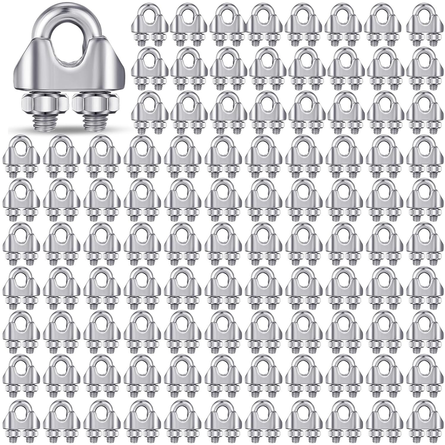100 Pcs 1/8 Inch M3 Stainless Steel Cable Wire Rope Clamps U Bolt Saddle