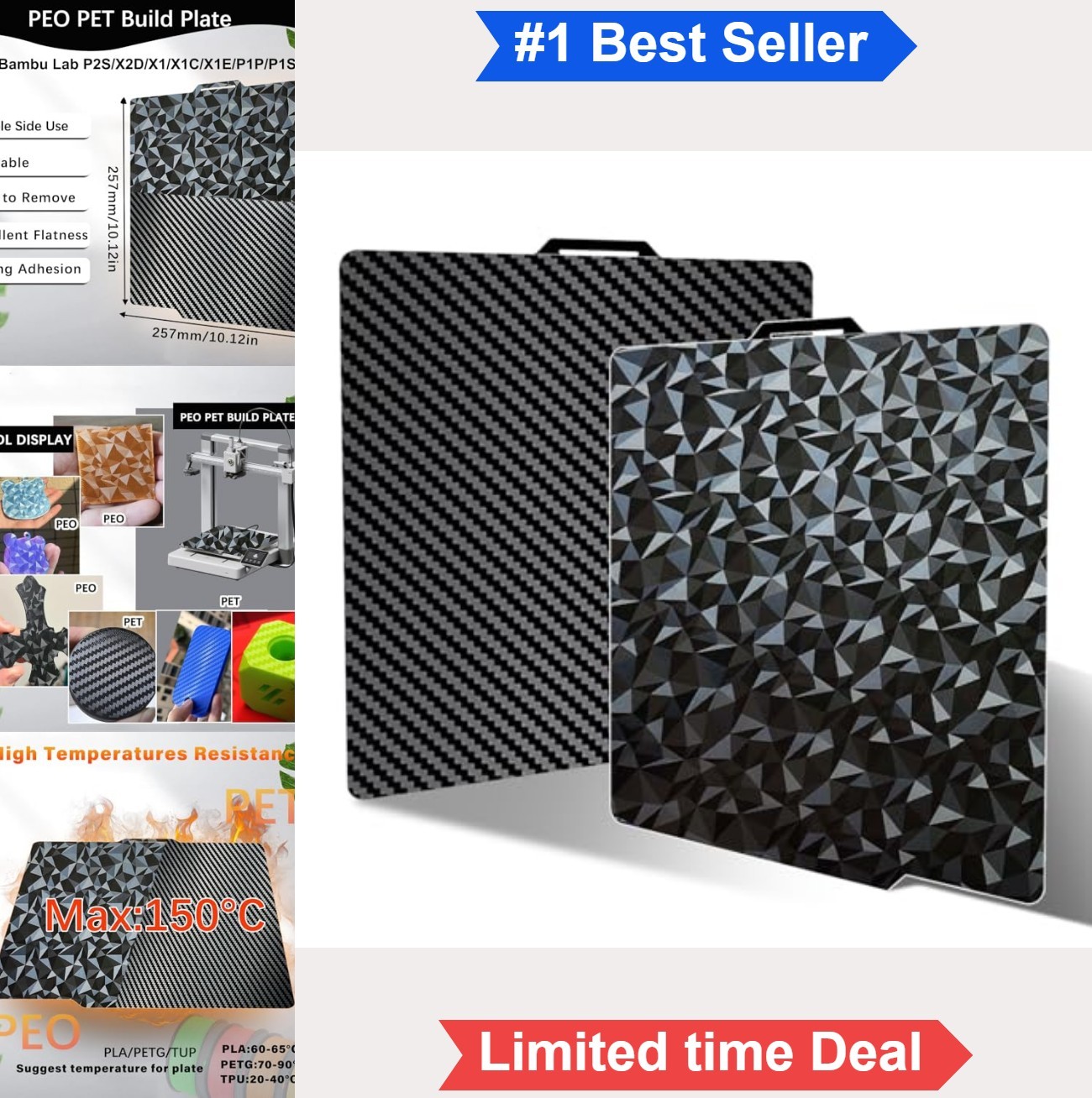 3D Printer Build Plate 257x257mm PEO PET Carbon Fiber Spring Steel Double Sided