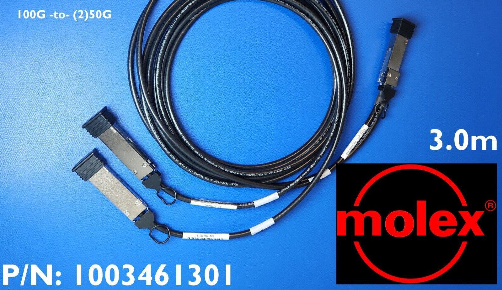 Molex 1003461301 QSFP28 100G to 2x50G Breakout Passive DAC Cable (zQSFP+) 3m