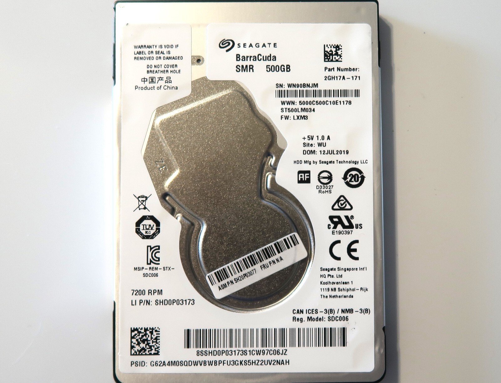 Seagate ST500LM034 2GH17A-171 WU China LXM3 (WN90) 2.5" 500gb Sata HDD 12JUL2019