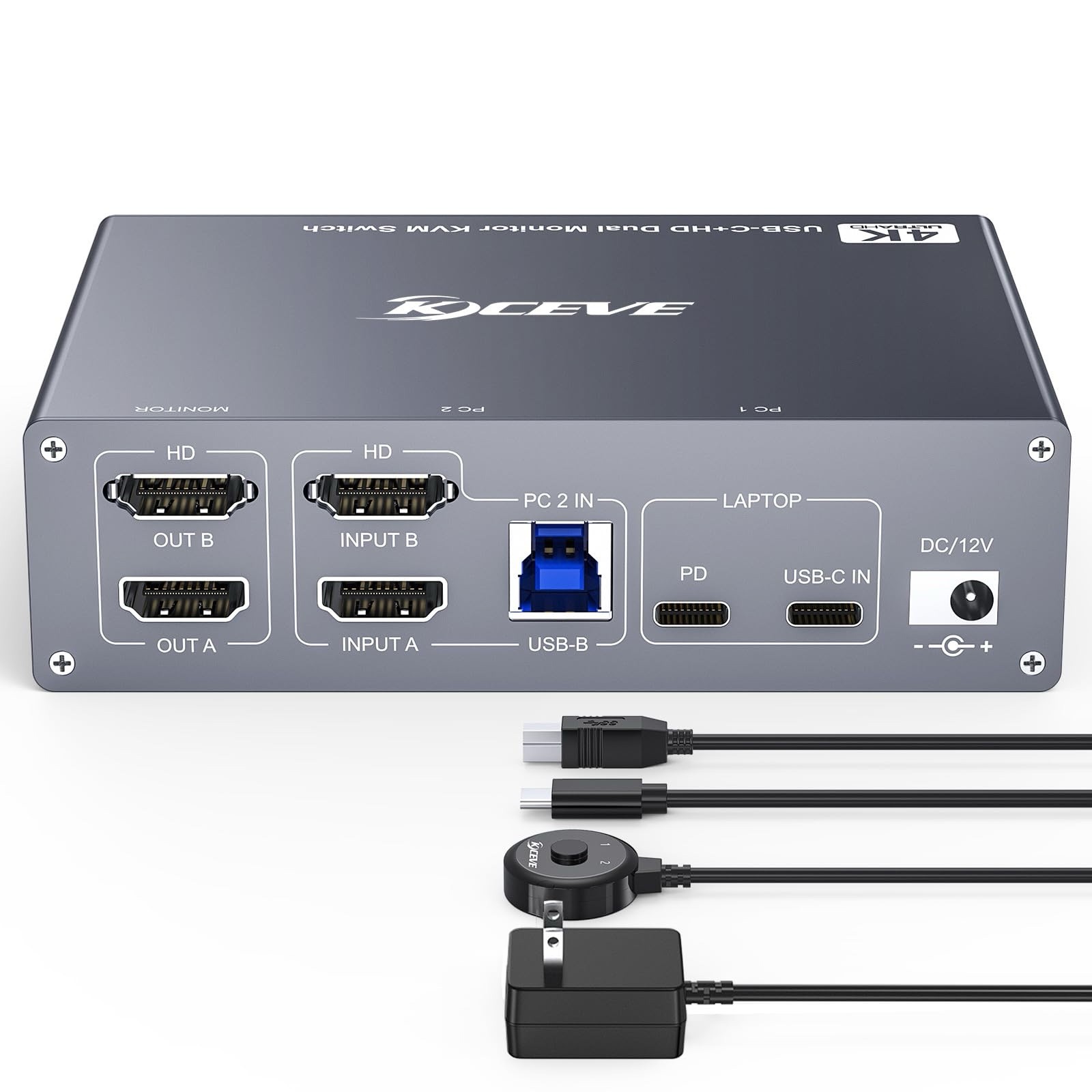 KCEVE USB C HDMI KVM Switch Dual Monitor 4K60Hz For Desktop Laptop With PD