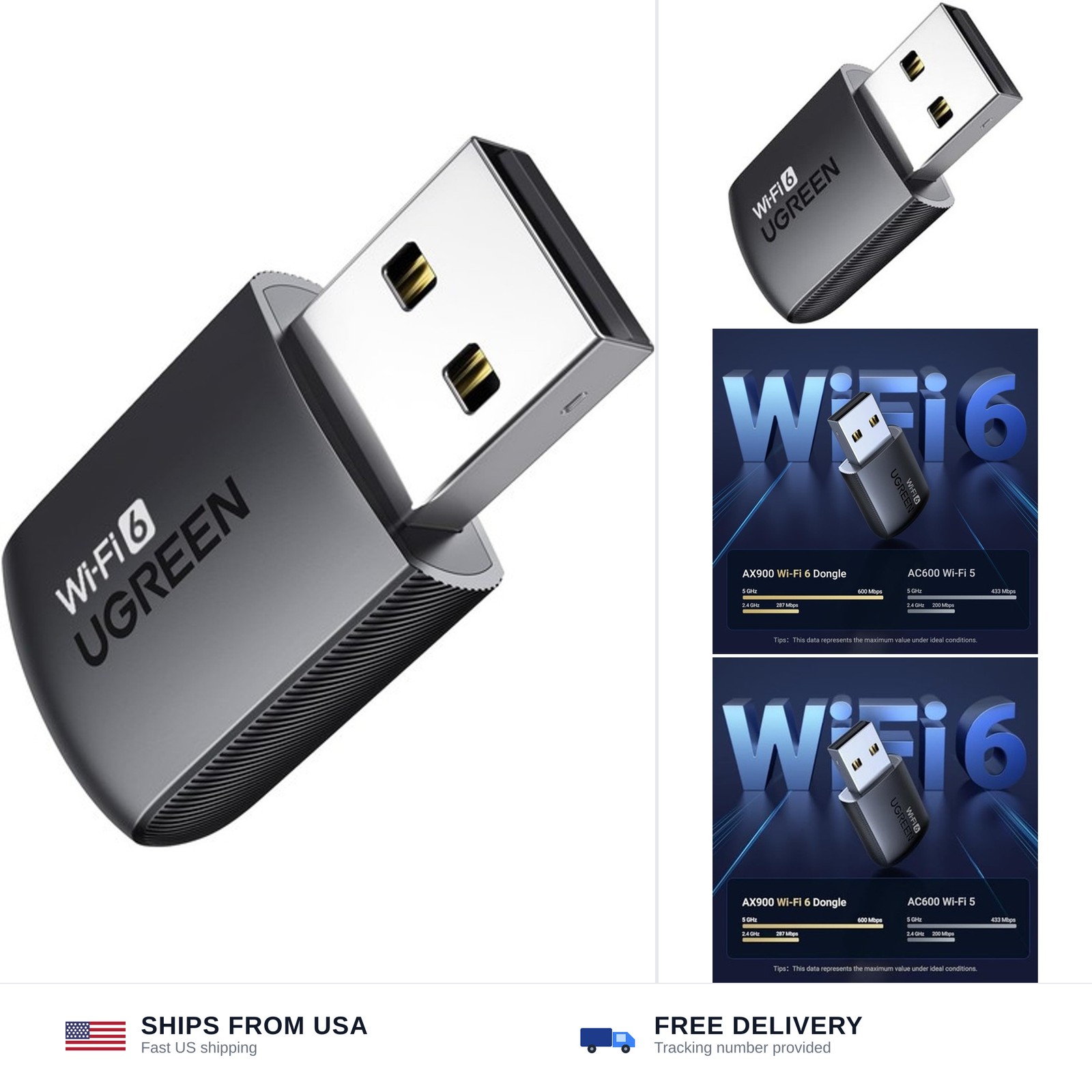 UGREEN WiFi Adapter for Desktop PC, AX900 USB WiFi 6 Adapter