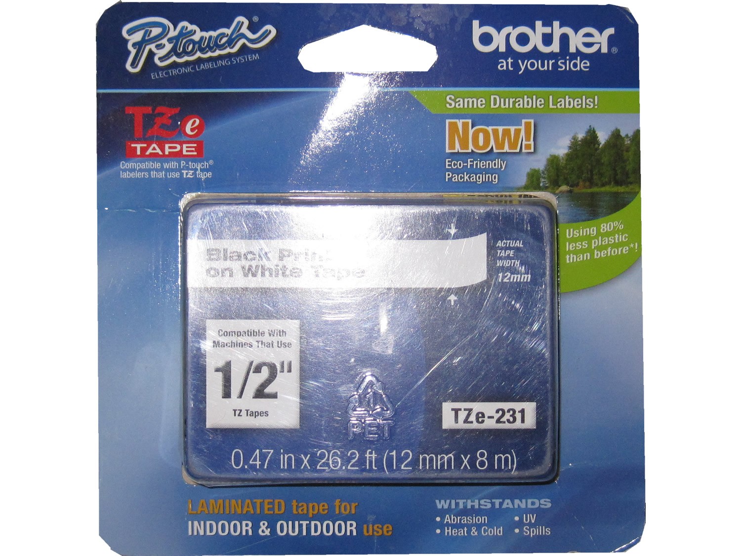 Brother TZe-231 (TZ-231) P-Touch Label Tape 1/2" Black on White Genuine OEM
