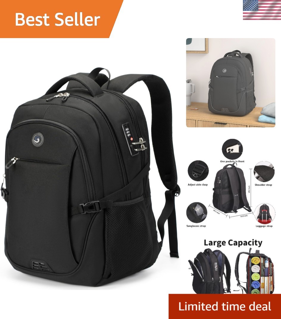 Large College Laptop Backpack with Combination Lock - Carry On Flight Approved
