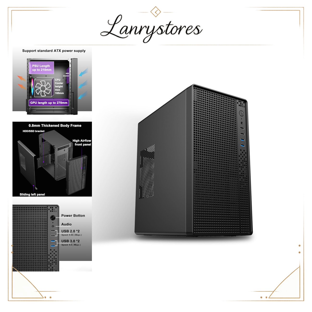 Micro ATX Mini Tower PC Case - Compact Desktop Chassis for MATX/ITX Motherboards