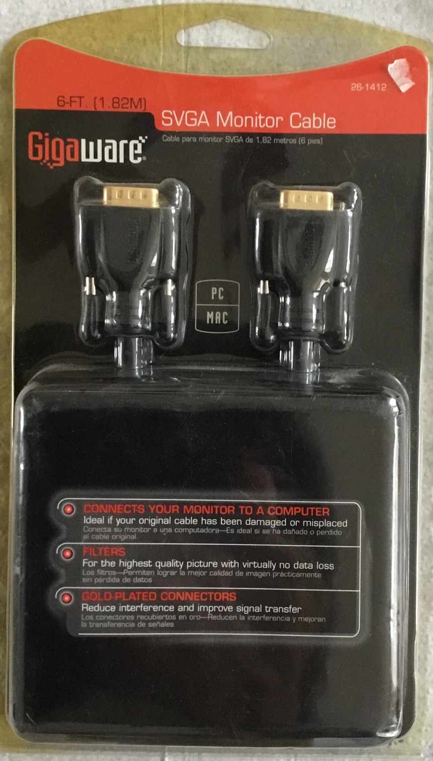 Gigaware 6-FT (1.82M) SVGA Monitor Cable 26-1412 for PC or Mac -10