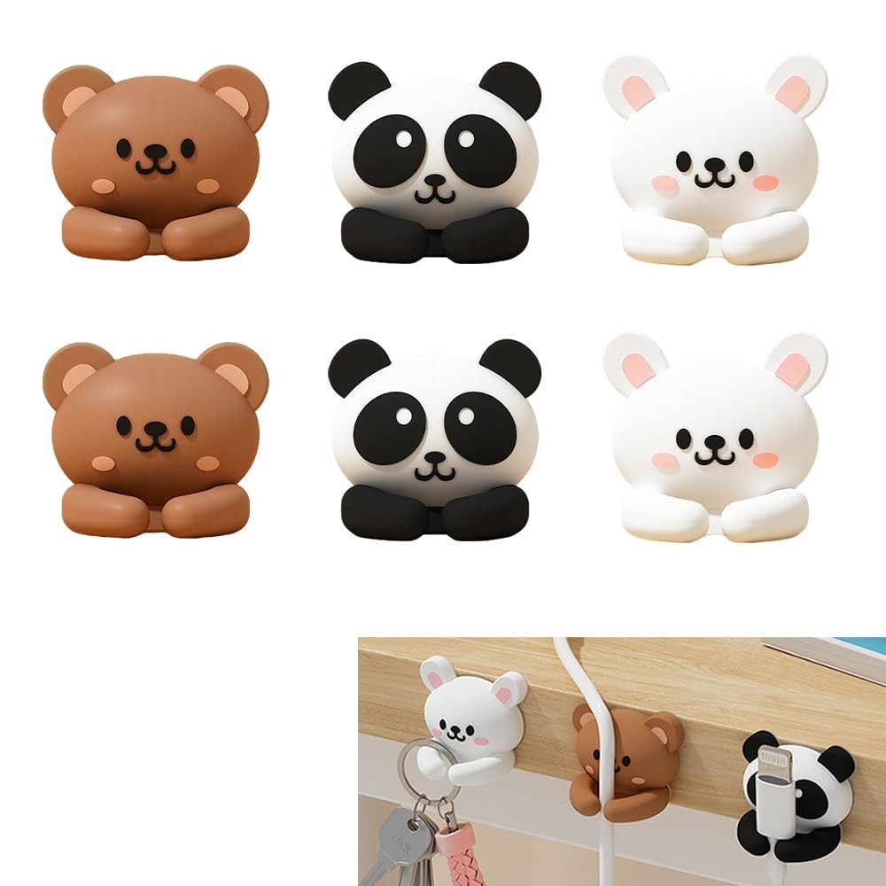 6pcs Cute Animal Cable Organizer Adorable Panda Rabbit Bear Shaped white