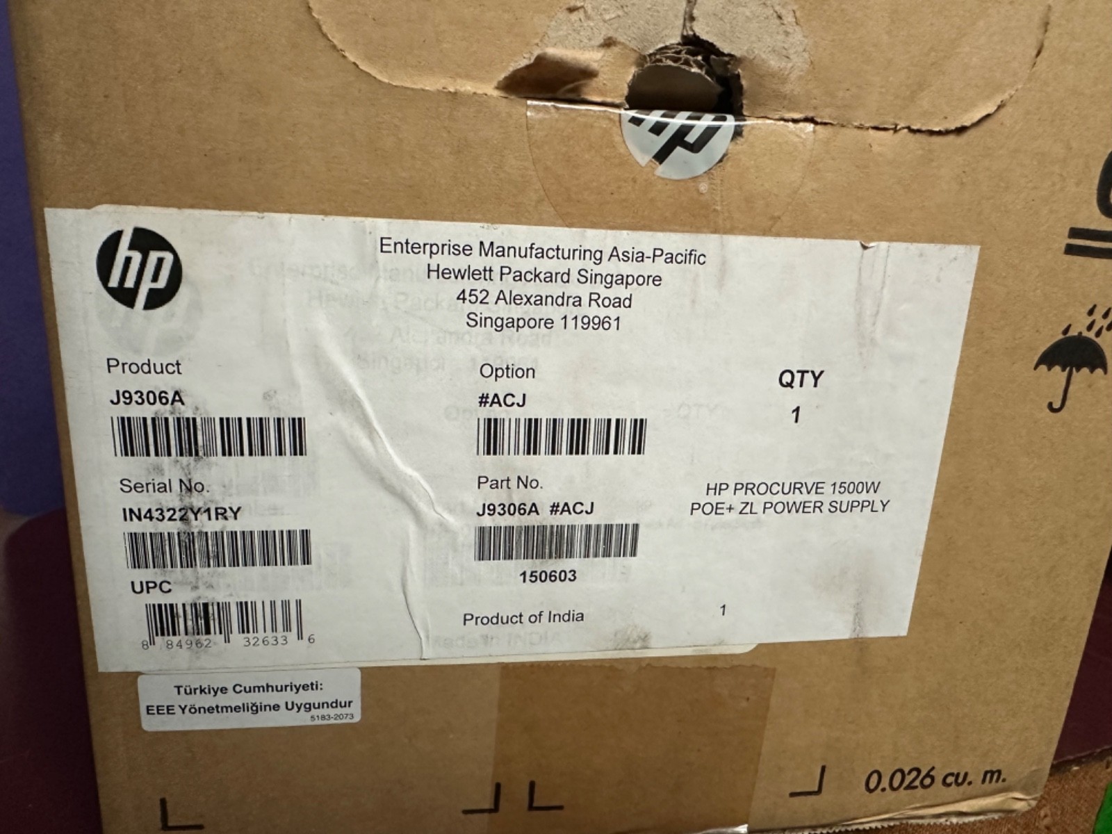 J9306A - HP ProCurve 1500W AC Power Supply -  BRAND NEW OPEN BOX