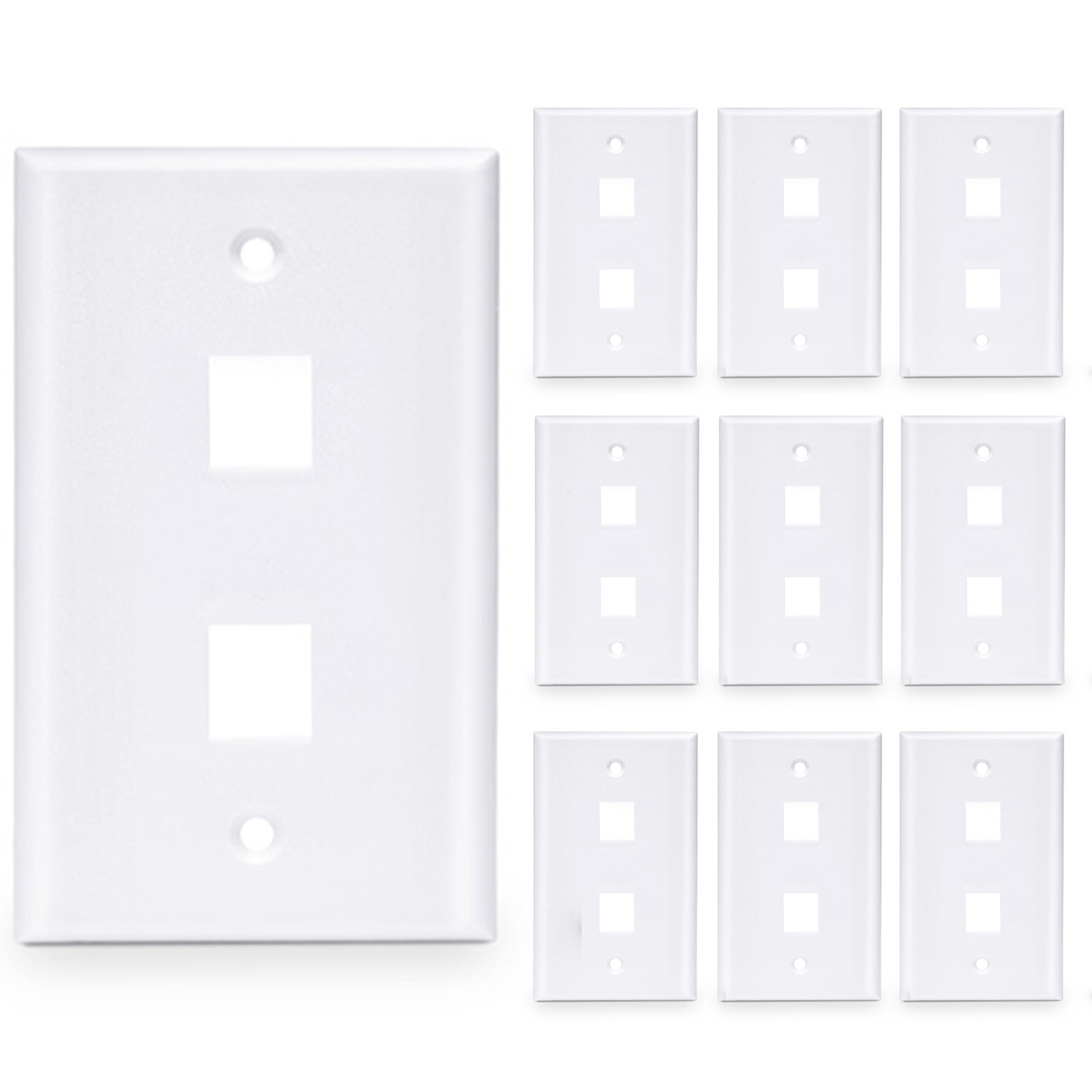 10 Pcs - 2 Port Wall Plate Keystone RJ45 Cat6 Cat5e Insert Jack White WallPlate