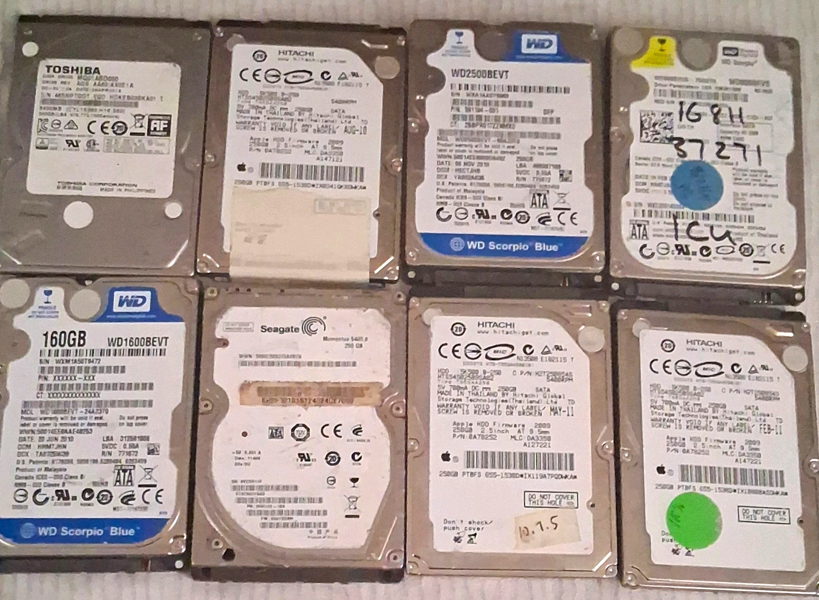 Lot Of 8 2.5" Sata HDDs 80Gb-500Gb Mixed Brands