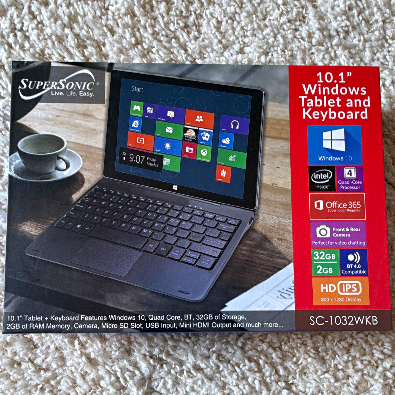 SuperSonic SC-1032WKB 10.1in Windows 10 32GB 2GB 2-in-1 Tablet Keyboard Gray