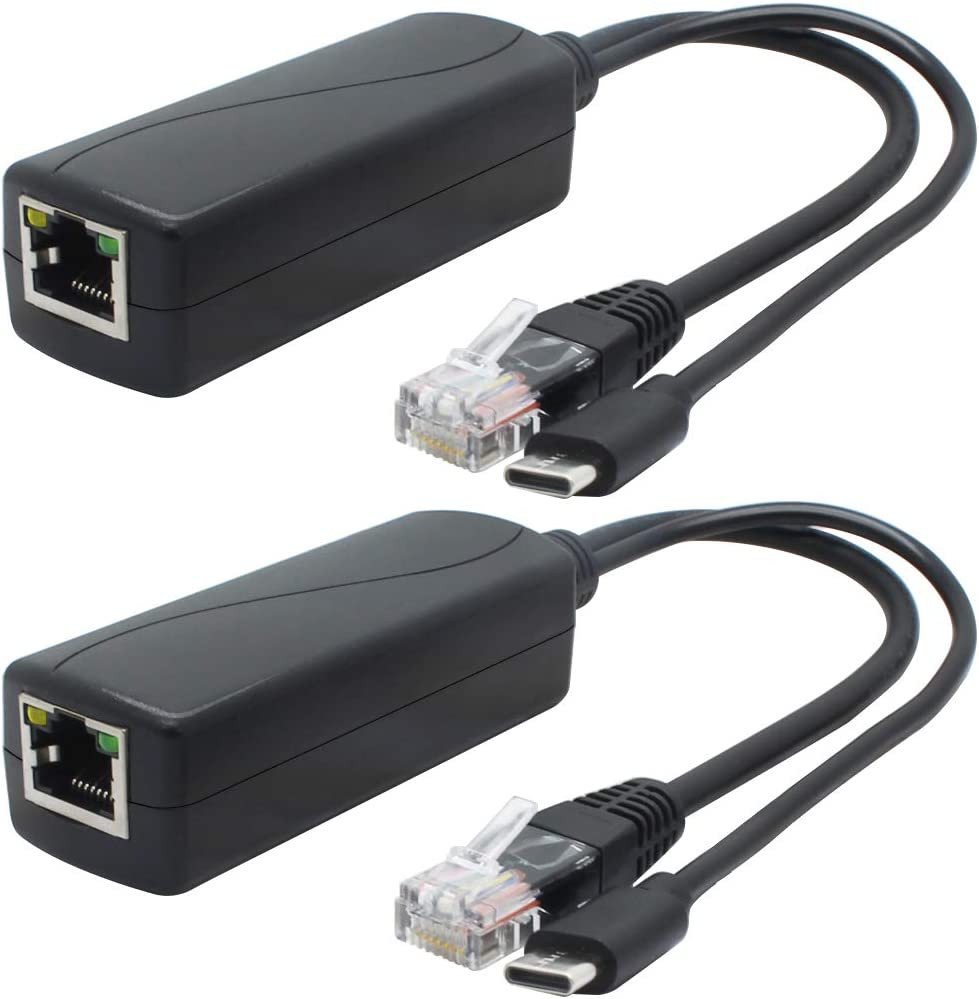 2-Pack 5V Gigabit Poe Splitter, USB Type C, 48V to 5V 2.4A Adaper, IEEE 802.3Af