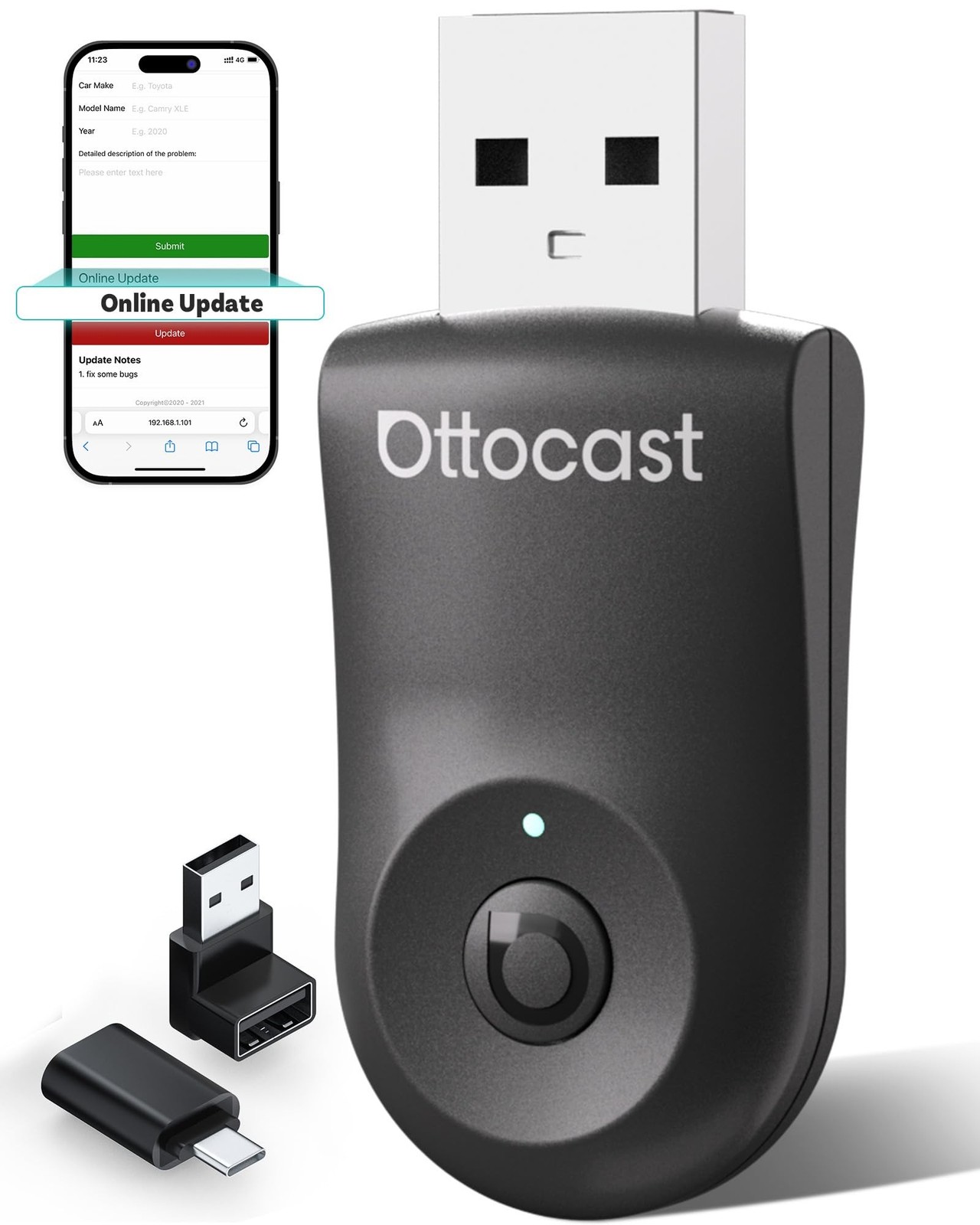 OTTOCAST Mini 2025 2-in-1 Wireless CarPlay/Android Auto Adapter, 5GHz WiFi, A...