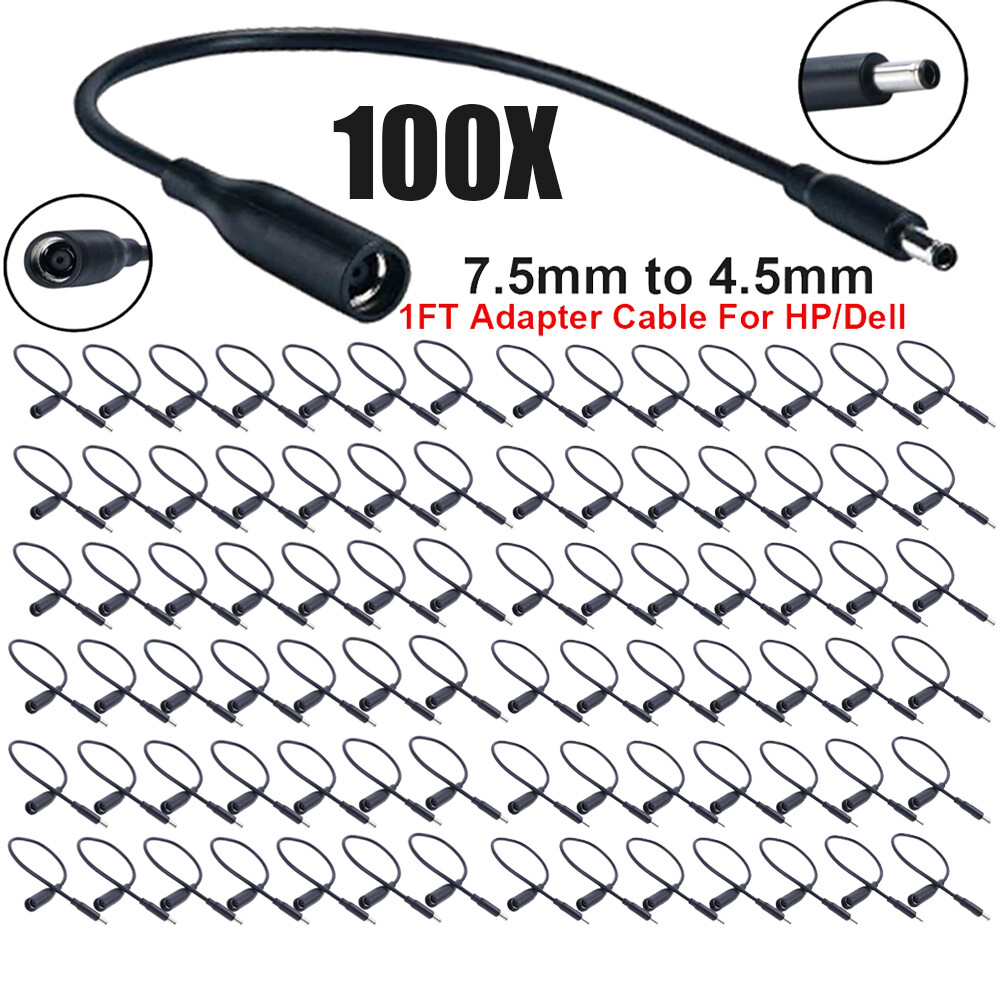 100Pcs DC/AC Power Charger Converter Adapter Cable 7.4mm To 4.5mm for Dell 1FT