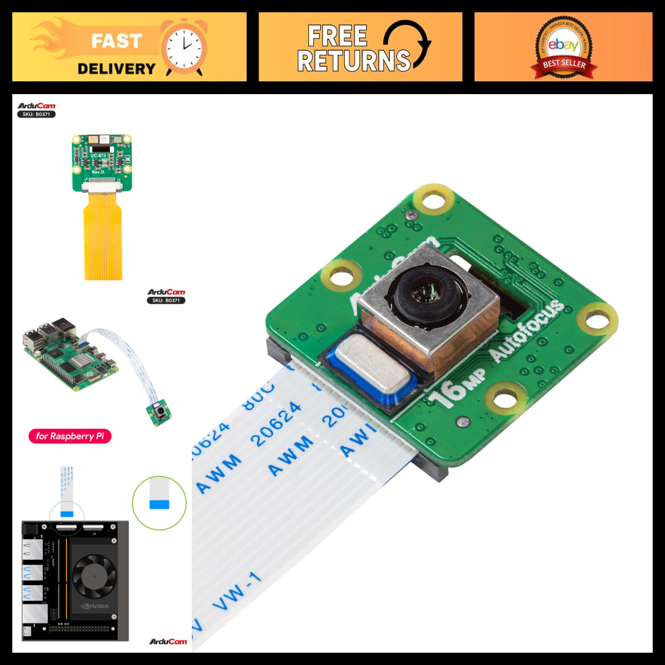 16MP Autofocus Camera Module for Raspberry Pi 5/4B/3B+/Zero 2 W - IMX519 Pi Came